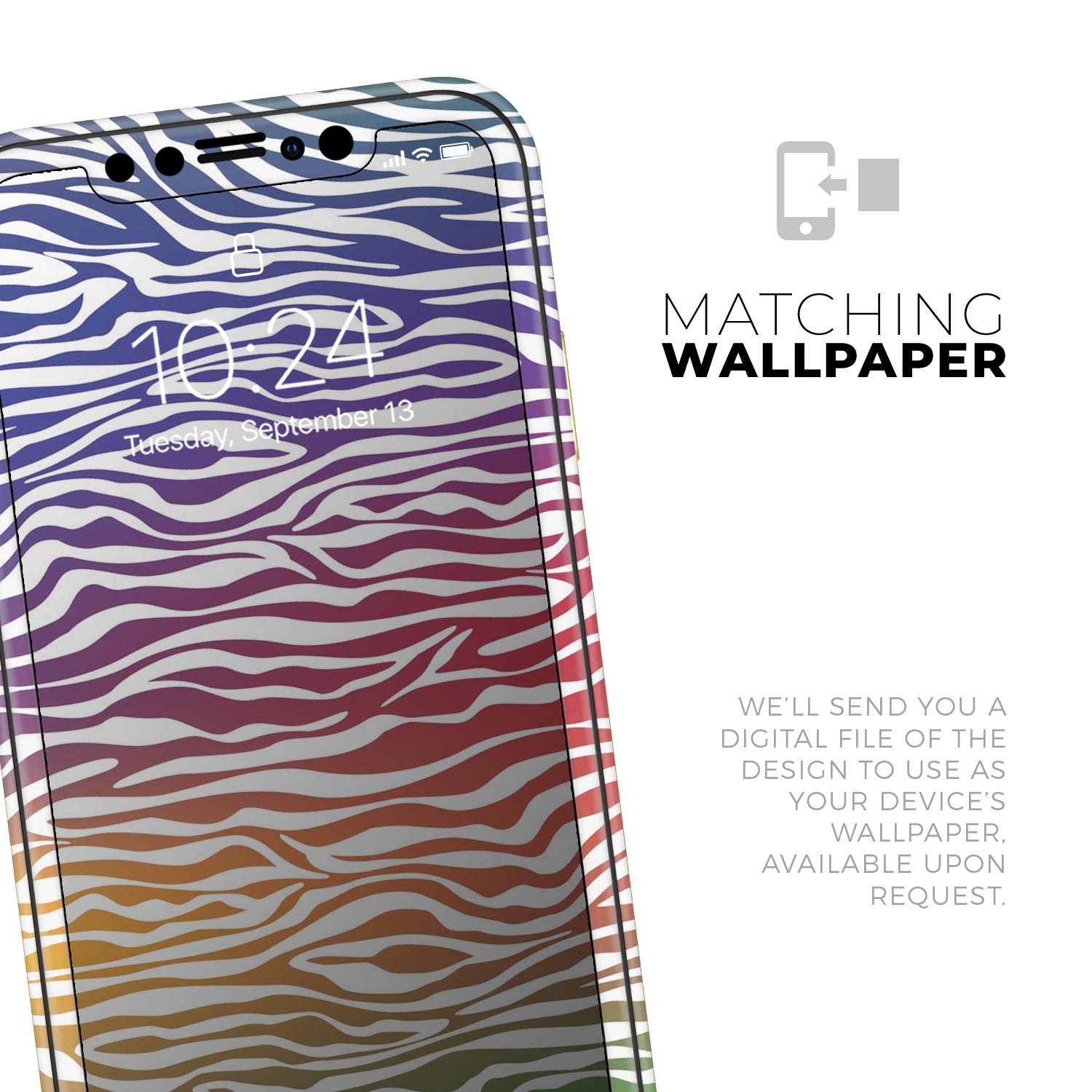 Colorful Vector Zebra Animal Print Skin-Kit for iPhone 11, showcasing vibrant design and premium vinyl material.