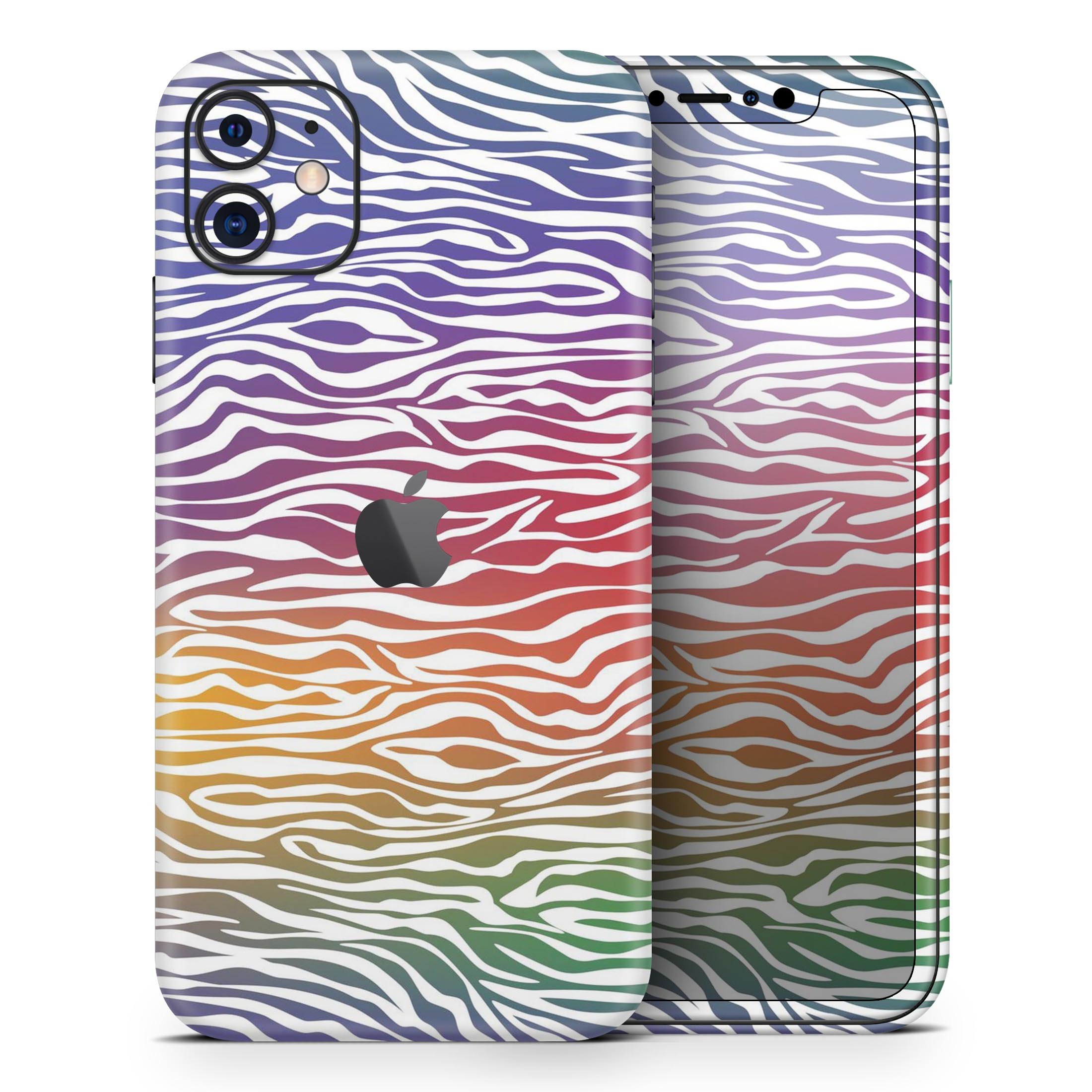 Colorful Vector Zebra Animal Print Skin-Kit for iPhone 11, showcasing vibrant design and premium vinyl material.