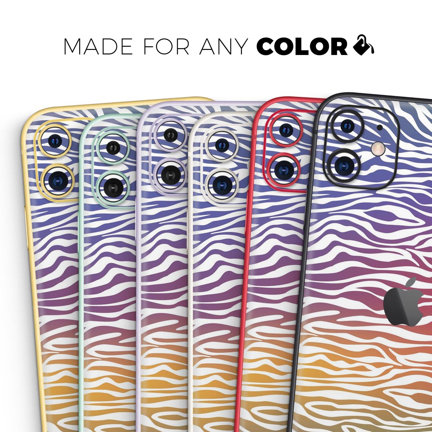 Colorful Vector Zebra Animal Print Skin-Kit for iPhone 11, showcasing vibrant design and premium vinyl material.