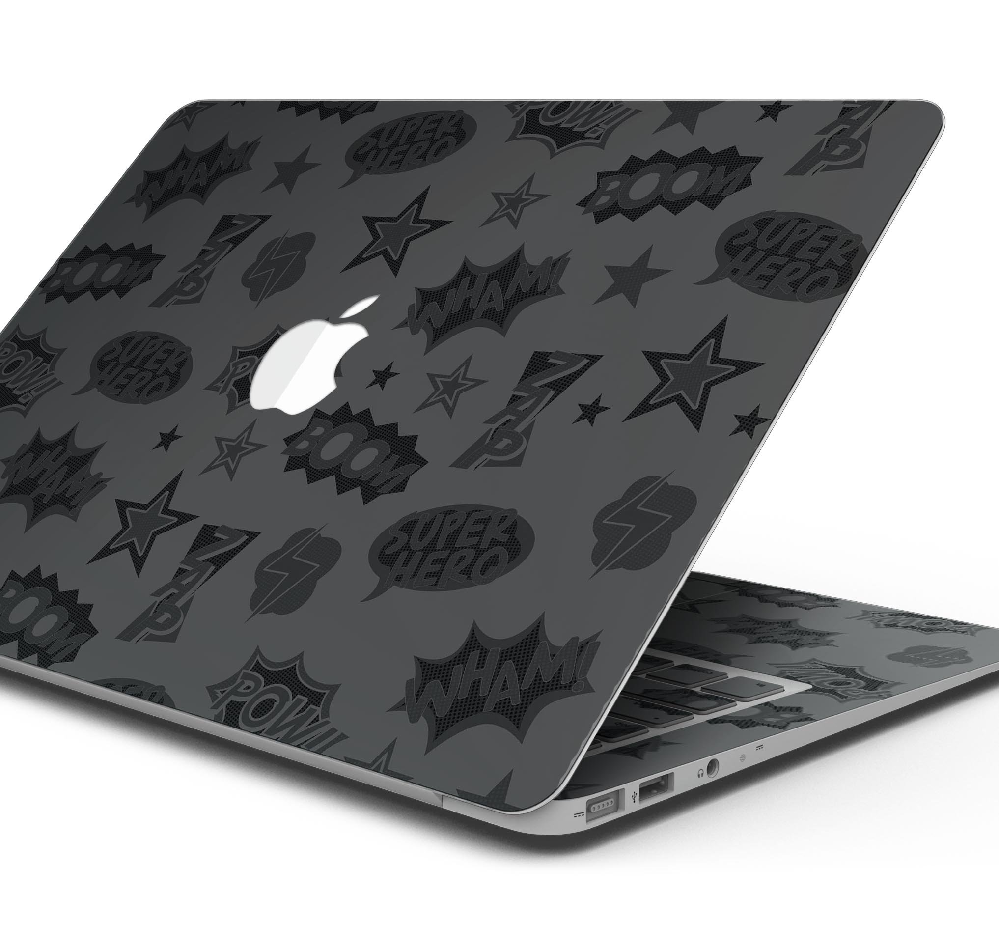 Comic Book Actions V4 skin decal wrap kit for Apple MacBook, showcasing vibrant comic book design and premium vinyl material.