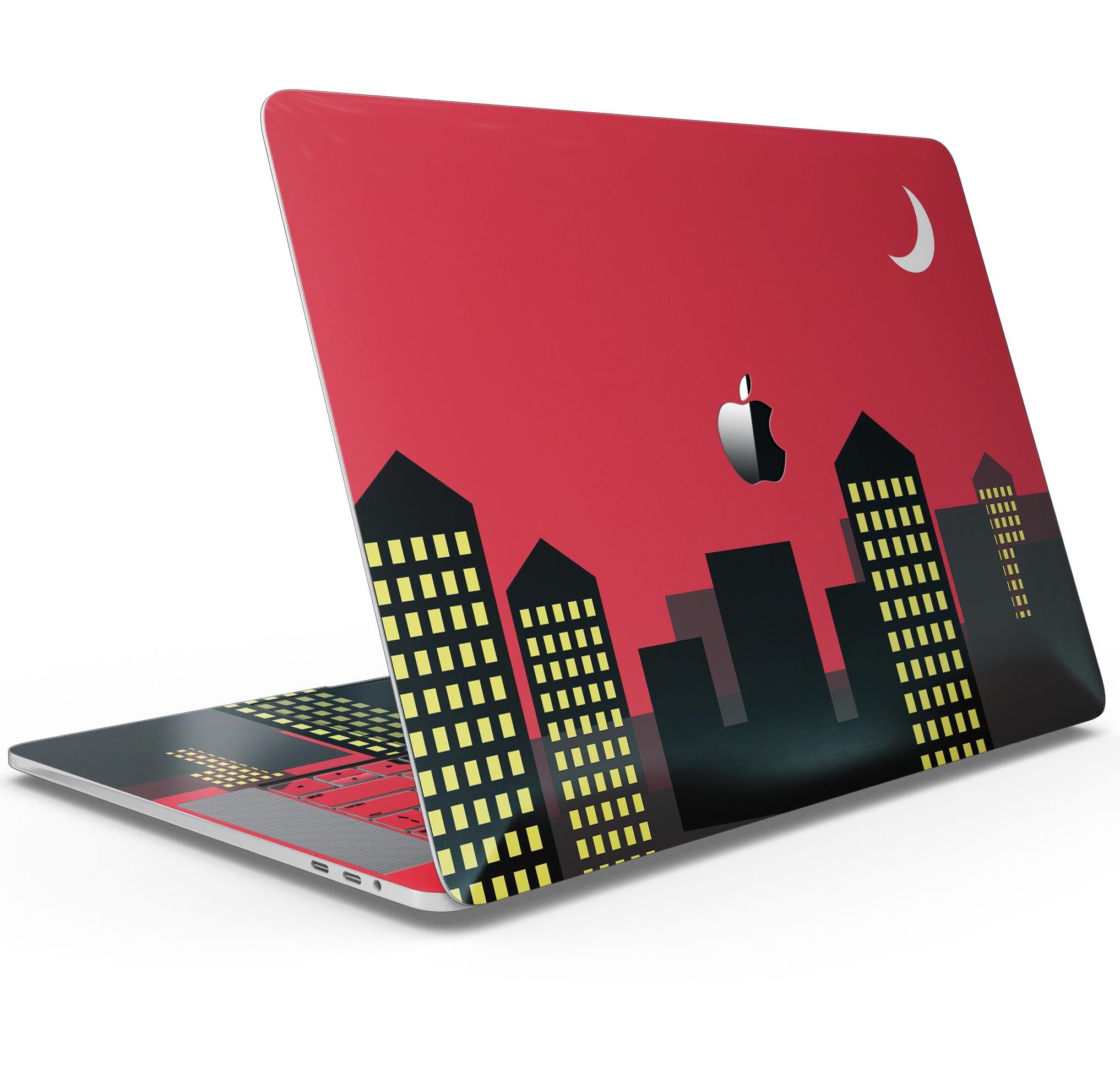 Comic Book City Red Skin Decal Wrap Kit for Apple MacBook, showcasing vibrant comic book design and premium vinyl material.