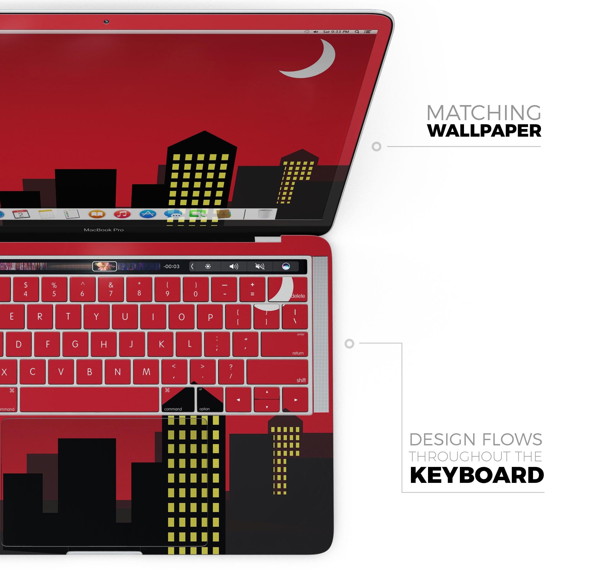 Comic Book City Red Skin Decal Wrap Kit for Apple MacBook, showcasing vibrant comic book design and premium vinyl material.