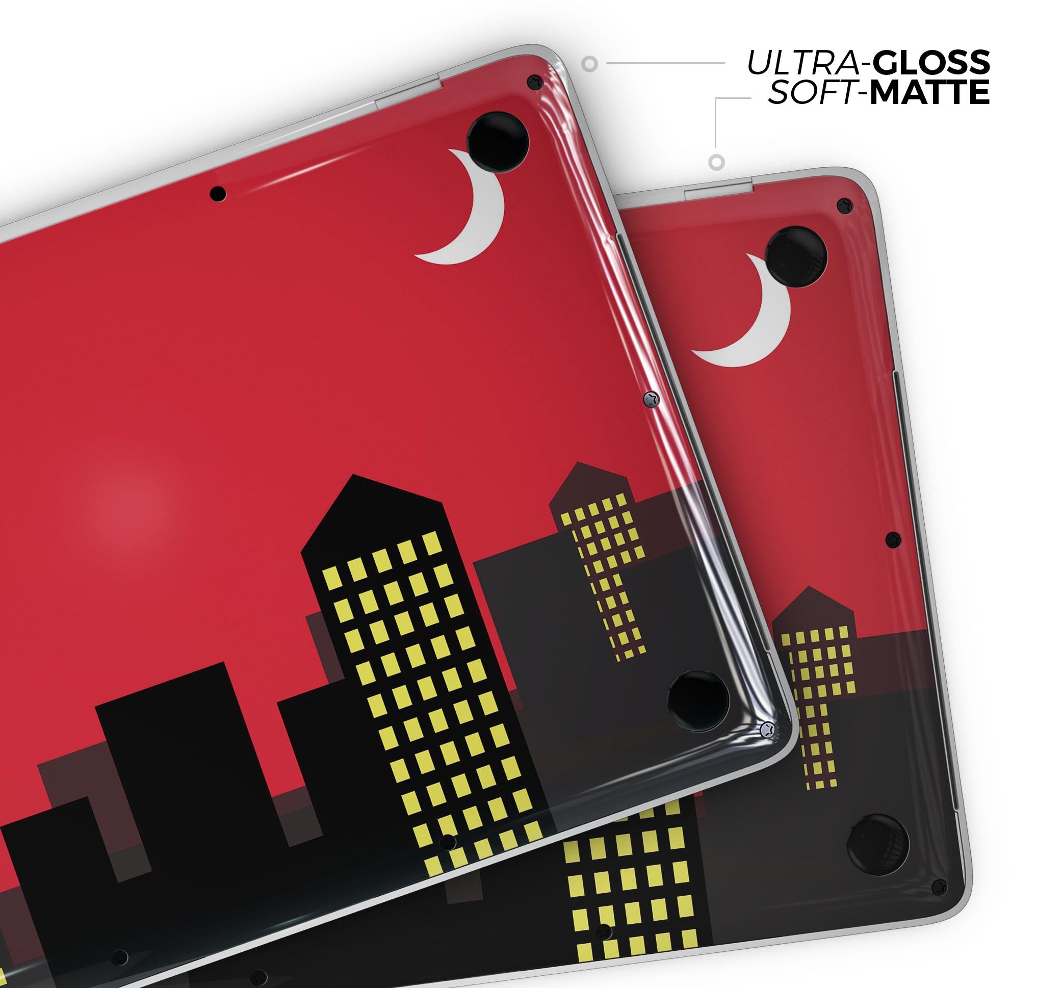 Comic Book City Red Skin Decal Wrap Kit for Apple MacBook, showcasing vibrant comic book design and premium vinyl material.