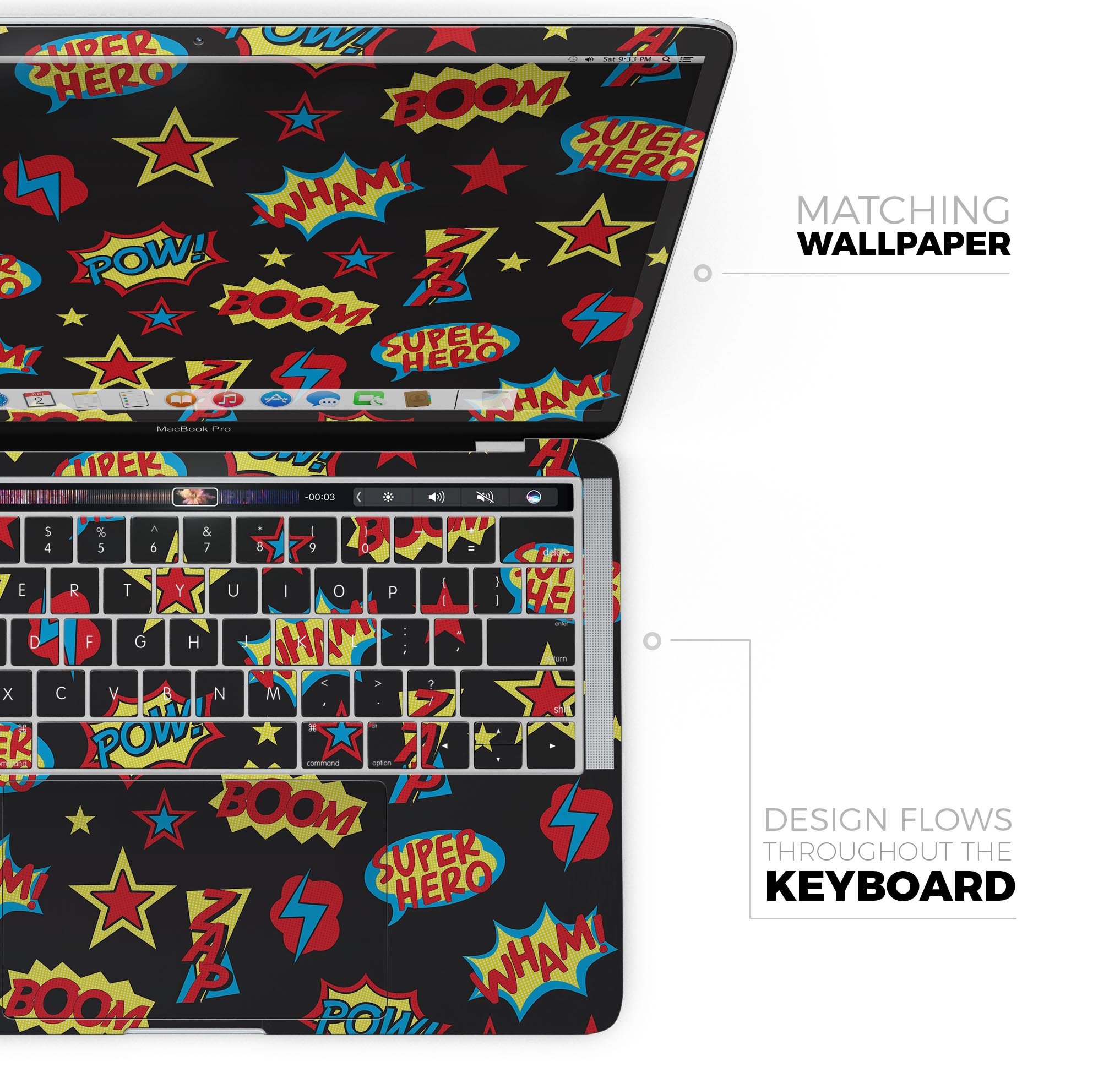 Stylish Comic Series skinz for Apple MacBook Pro, showcasing vibrant comic book designs.