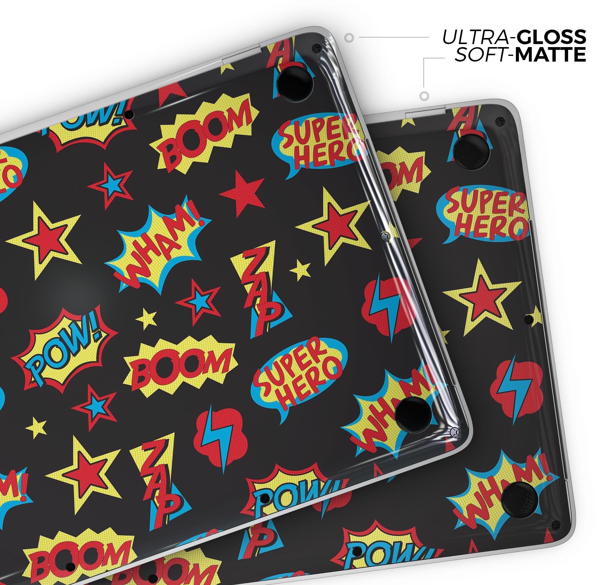 Stylish Comic Series skinz for Apple MacBook Pro, showcasing vibrant comic book designs.