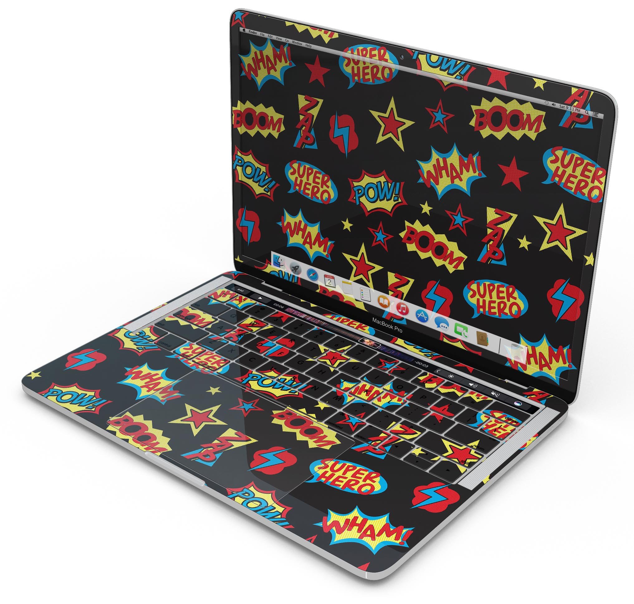 Stylish Comic Series skinz for Apple MacBook Pro, showcasing vibrant comic book designs.