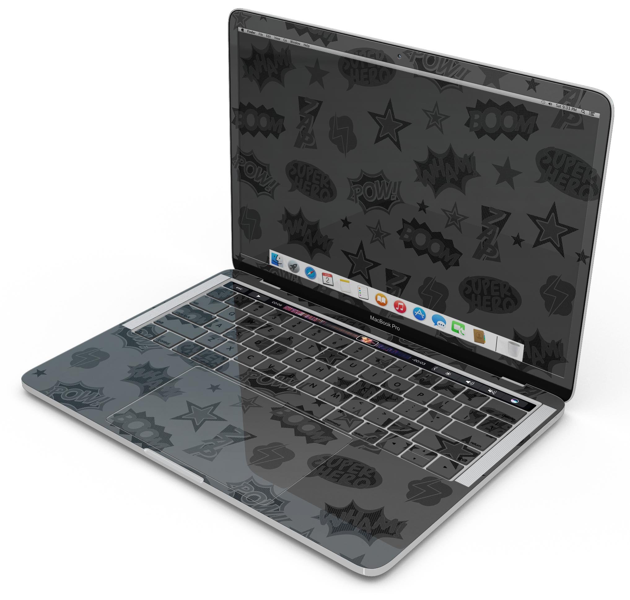 Stylish Comic Series vinyl skin on a MacBook Pro, showcasing vibrant comic book graphics.