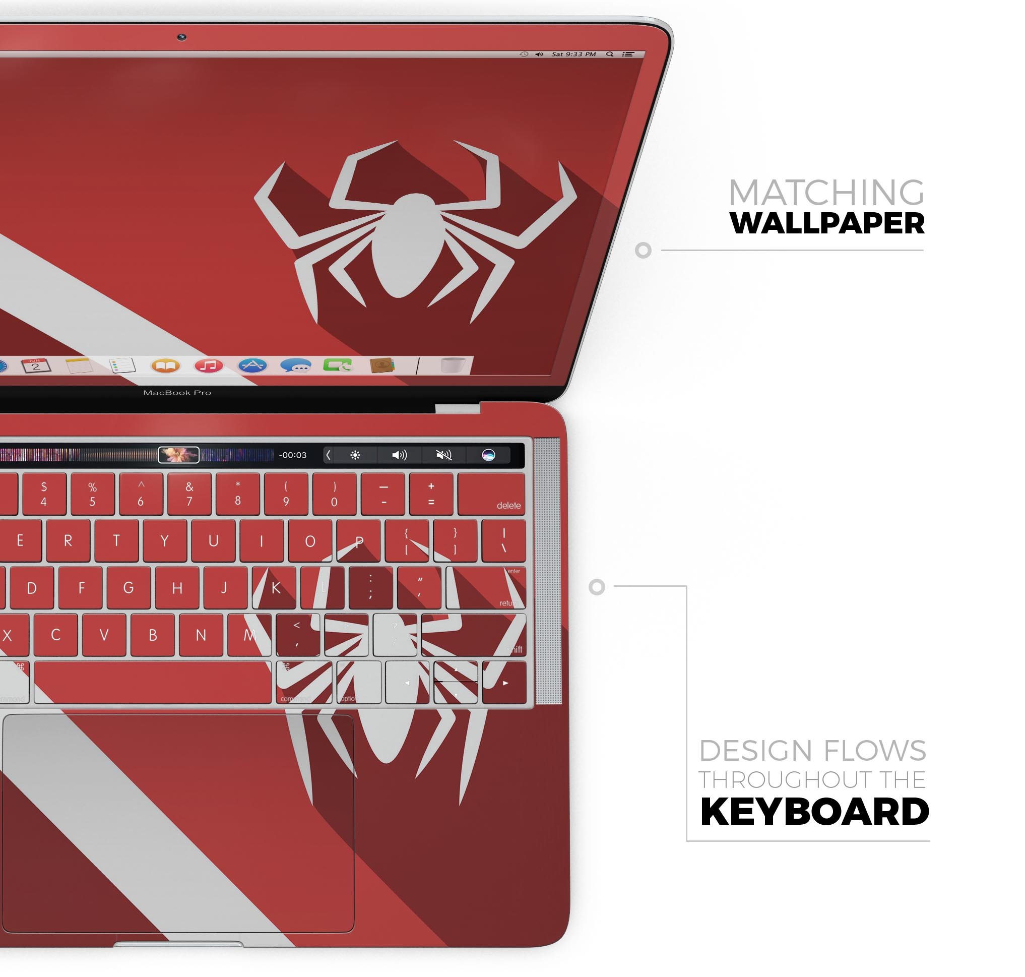 Dark Super Hero Wars 12 skin for MacBook Pro, featuring vibrant comic-style graphics and a sleek design.