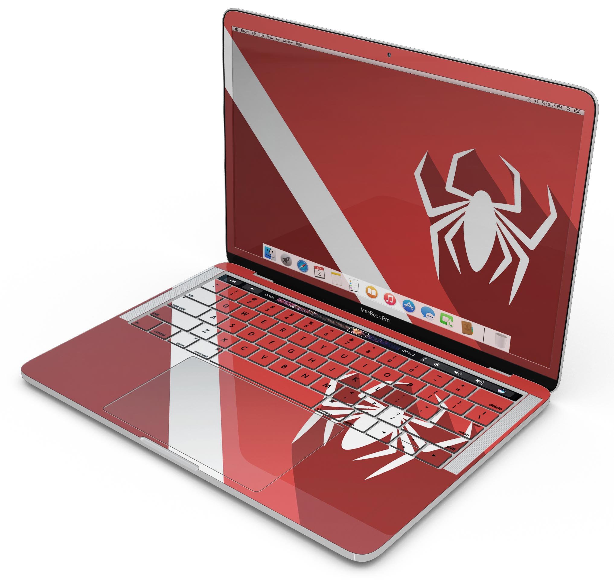 Dark Super Hero Wars 12 skin for MacBook Pro, featuring vibrant comic-style graphics and a sleek design.