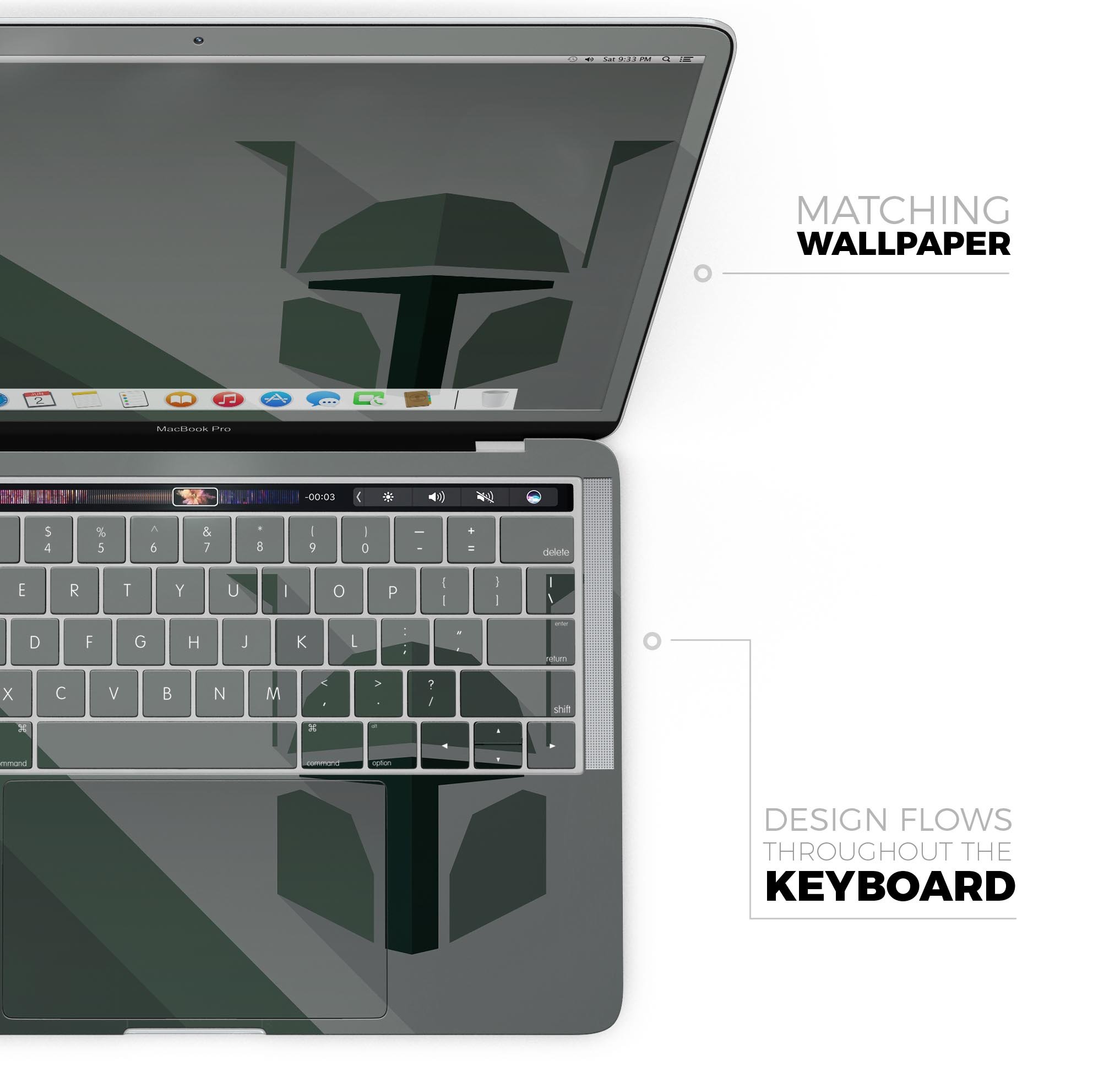 Dark Super Hero Wars 2 skin for MacBook Pro, showcasing vibrant graphics and premium vinyl material.