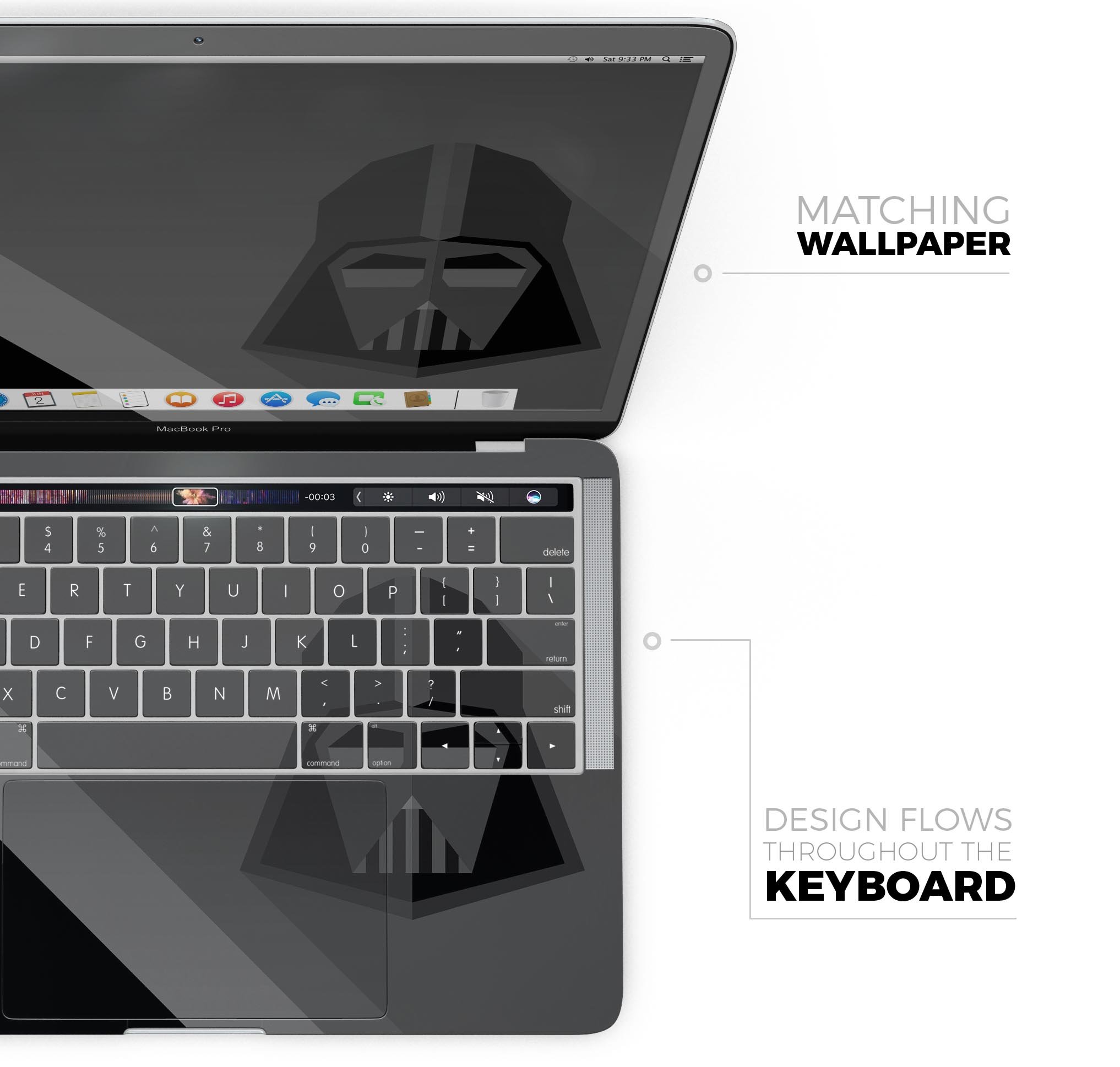 Dark Super Hero Wars 5 skin for MacBook Pro, showcasing vibrant comic design and premium vinyl material.