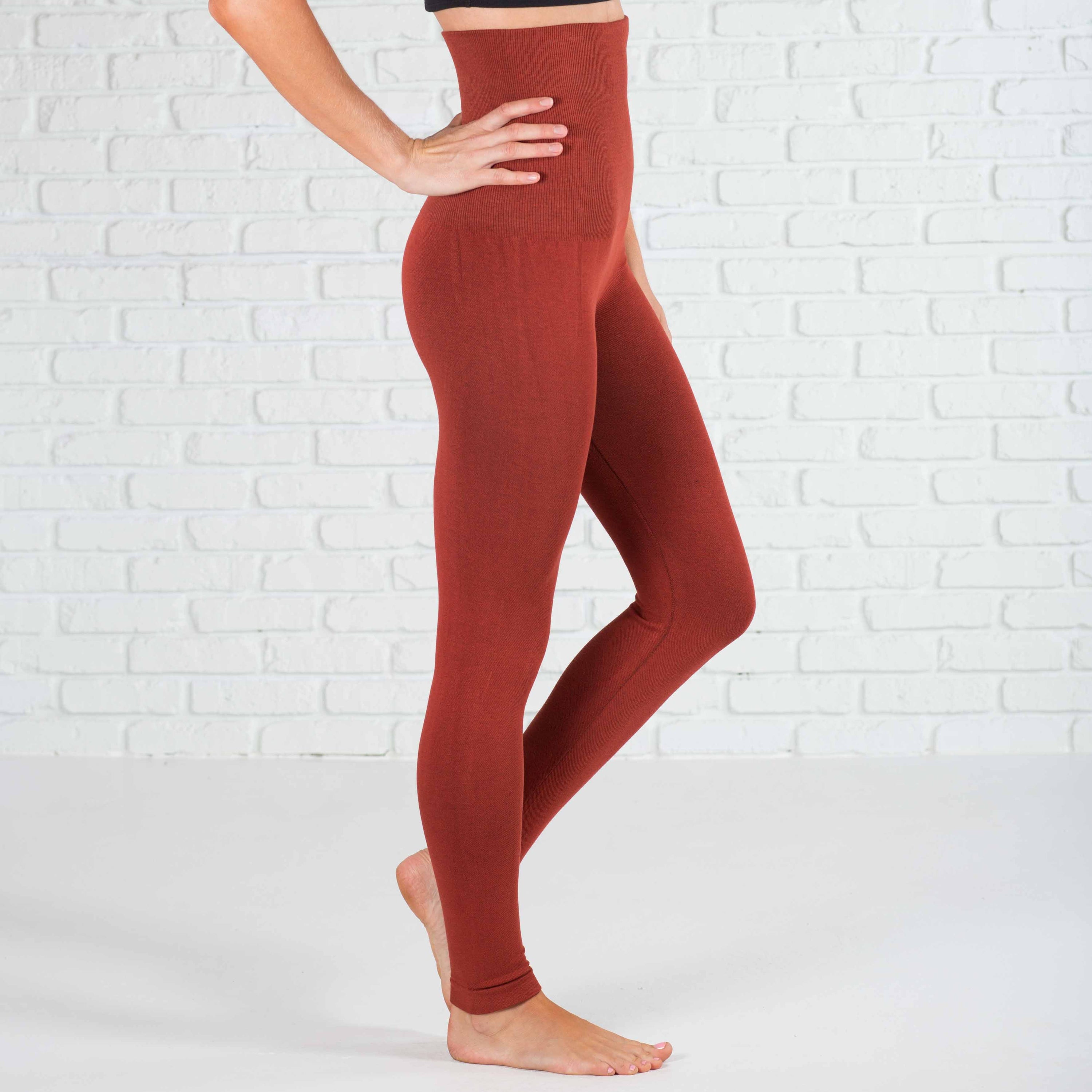 Yelete Compression Non-Lined Tummy Control Leggings featuring a thick compression material and extra tall waistband for tummy support.