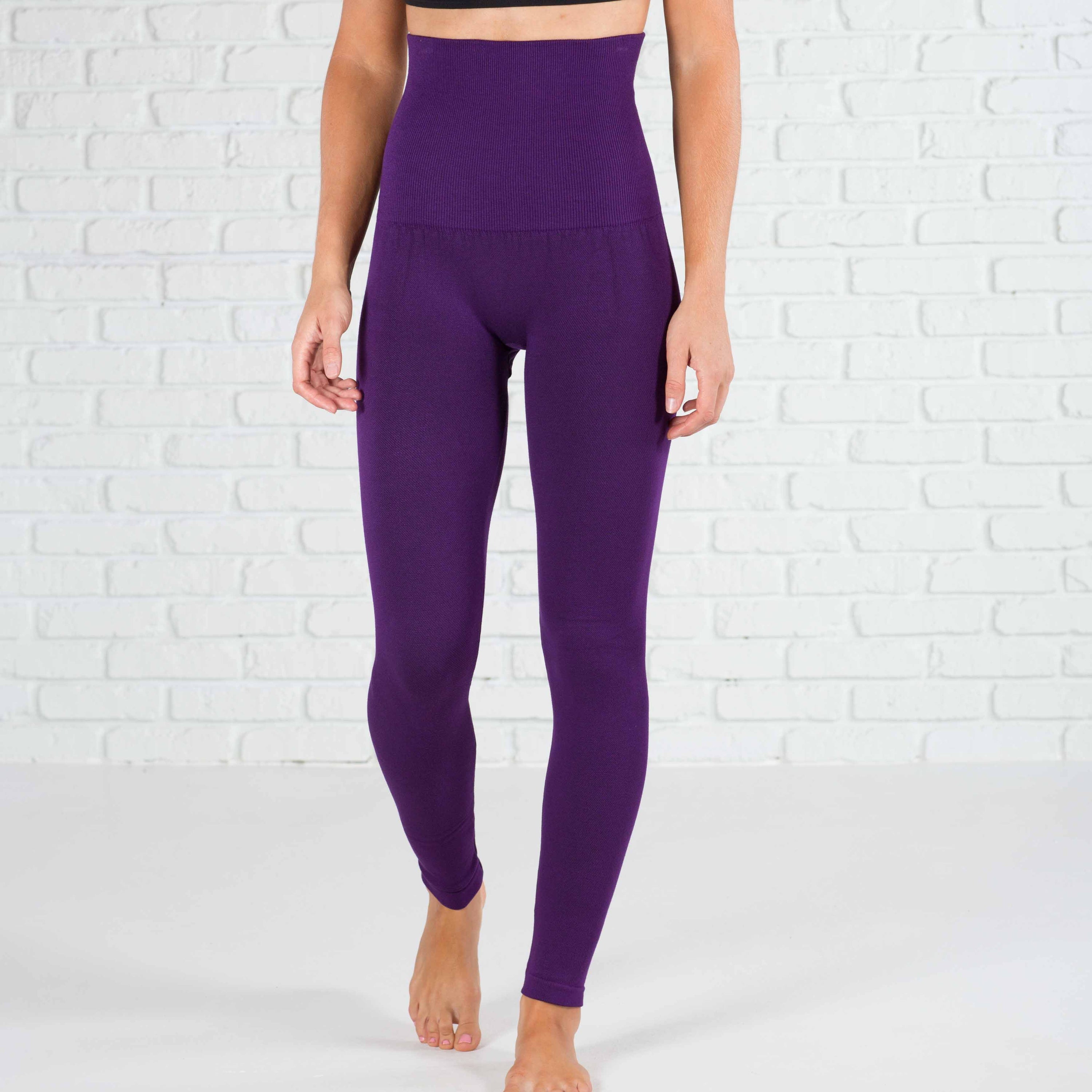 Yelete Compression Non-Lined Tummy Control Leggings featuring a thick compression material and extra tall waistband for tummy support.