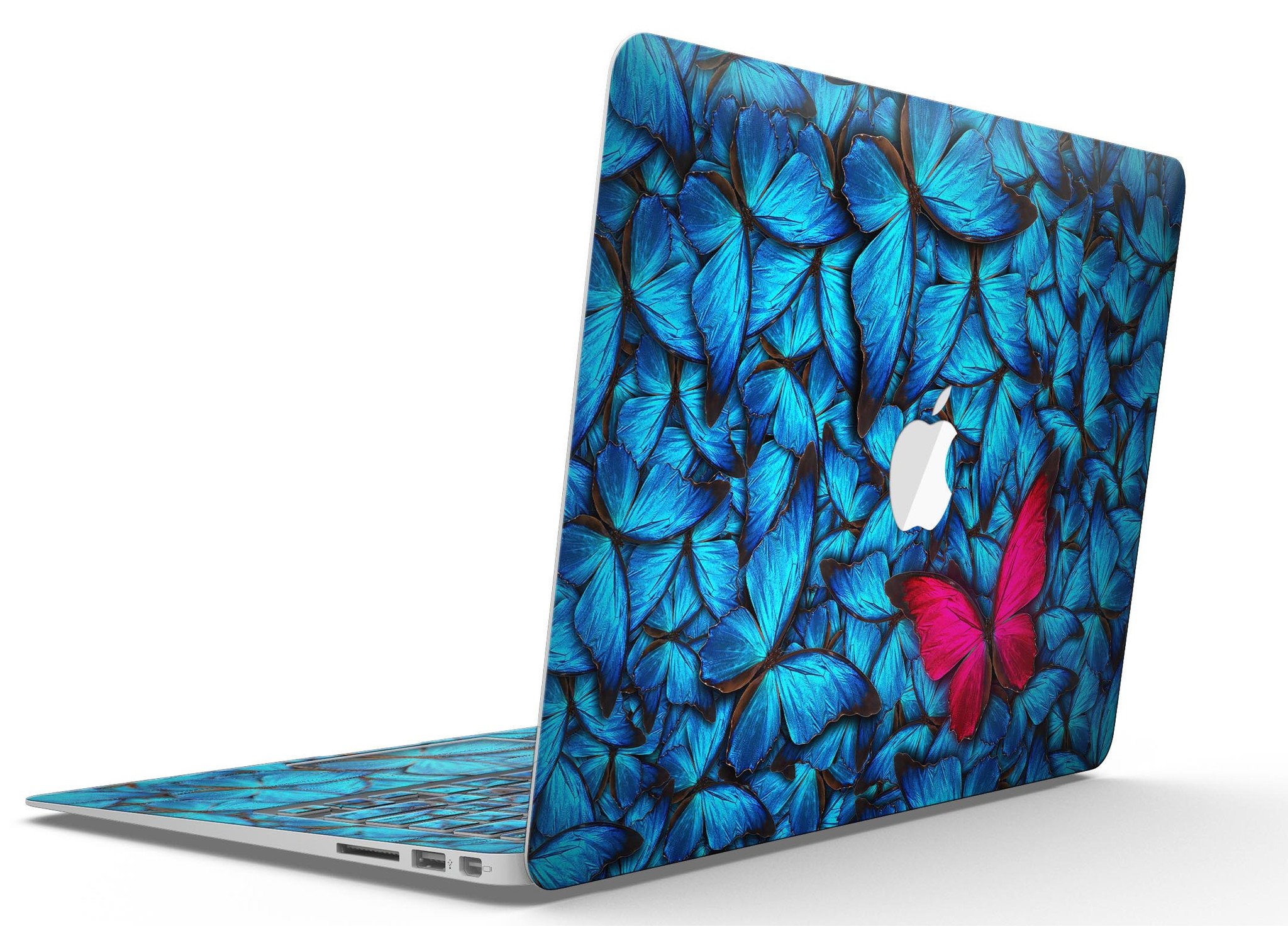 Contrasting Butterfly MacBook Air Skin Kit showcasing vibrant design and premium vinyl material.