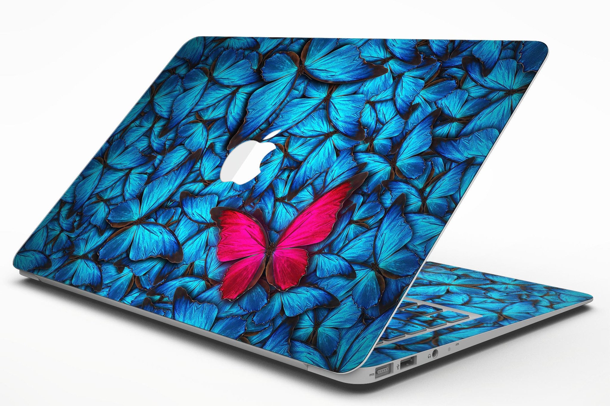 Contrasting Butterfly MacBook Air Skin Kit showcasing vibrant design and premium vinyl material.