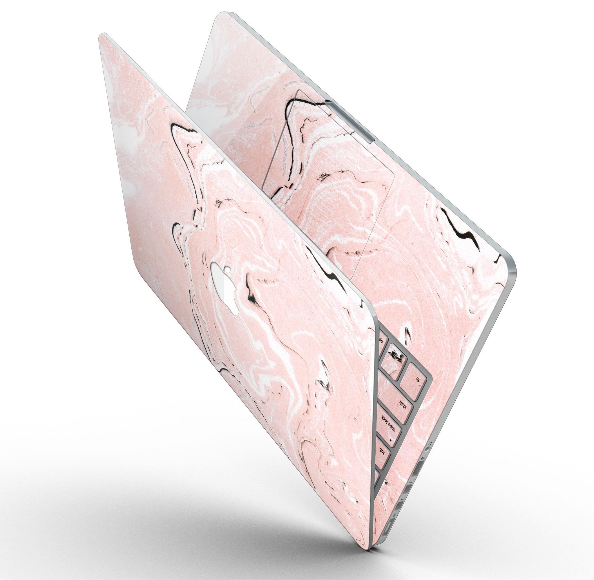 Coral 19 Textured Marble skin applied to a MacBook Pro with Retina Display, showcasing its vibrant design and sleek finish.