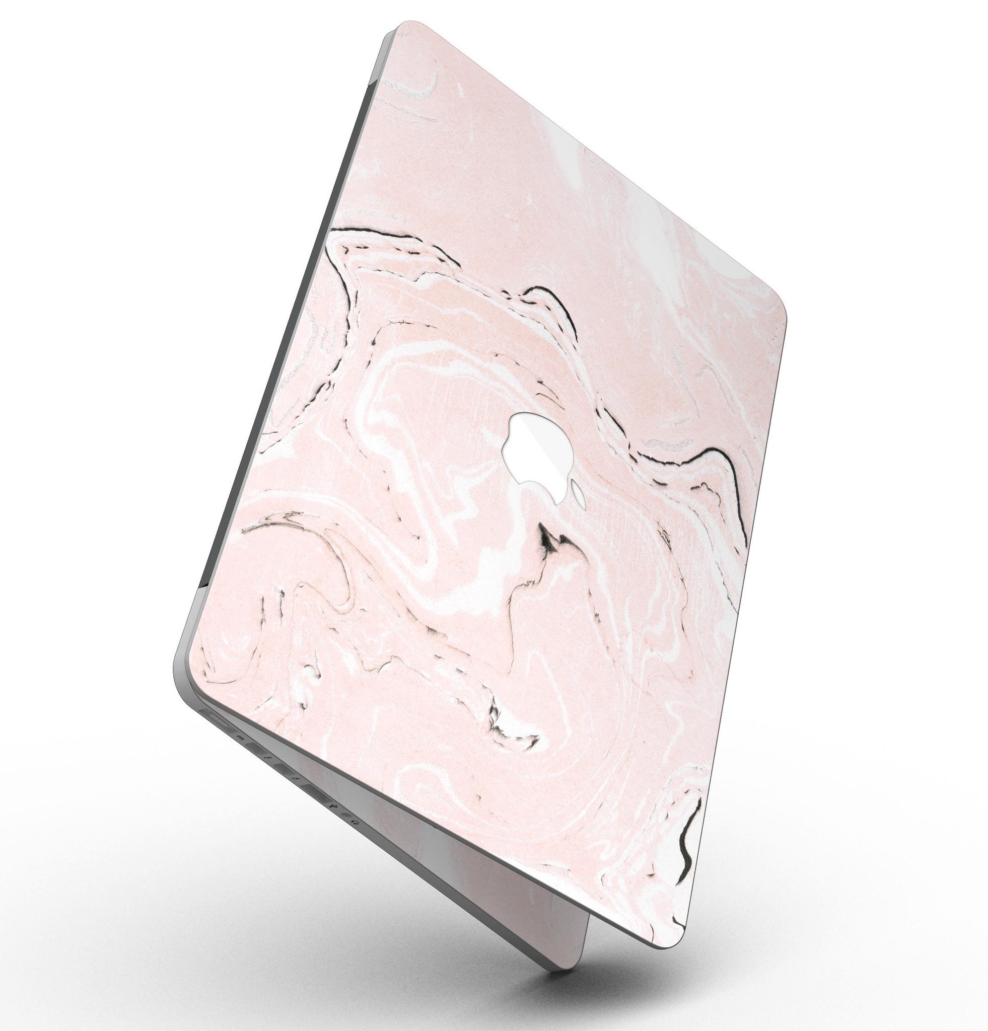 Coral 19 Textured Marble skin applied to a MacBook Pro with Retina Display, showcasing its vibrant design and sleek finish.