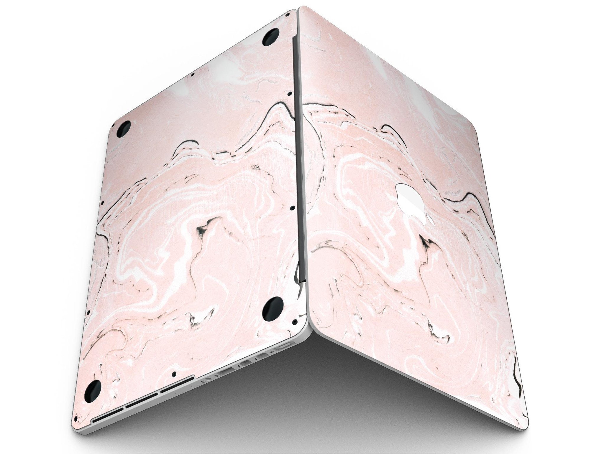 Coral 19 Textured Marble skin applied to a MacBook Pro with Retina Display, showcasing its vibrant design and sleek finish.