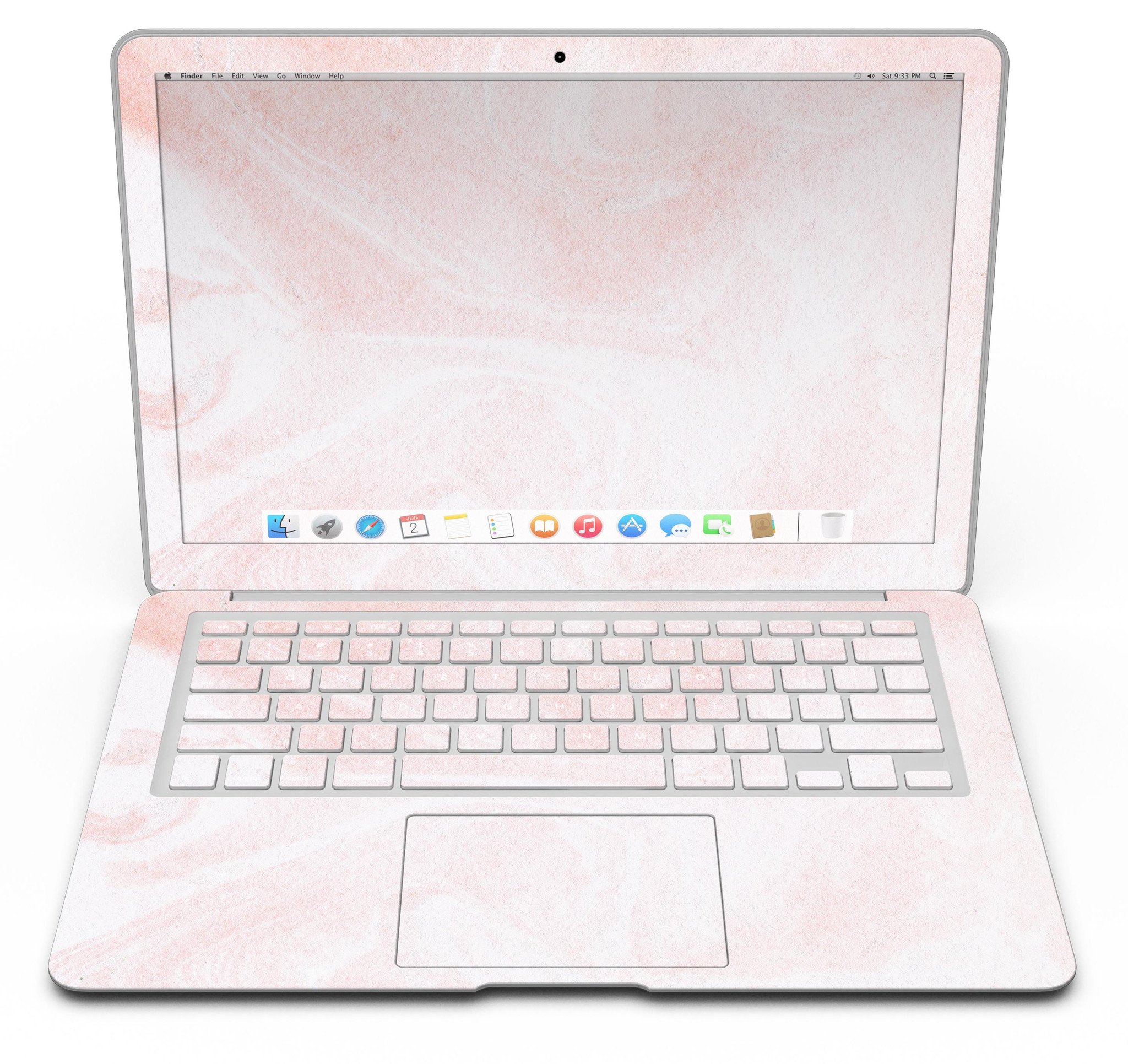 Coral 39 Textured Marble Skin Kit for MacBook Air, showcasing a stylish marble design with a premium vinyl finish.