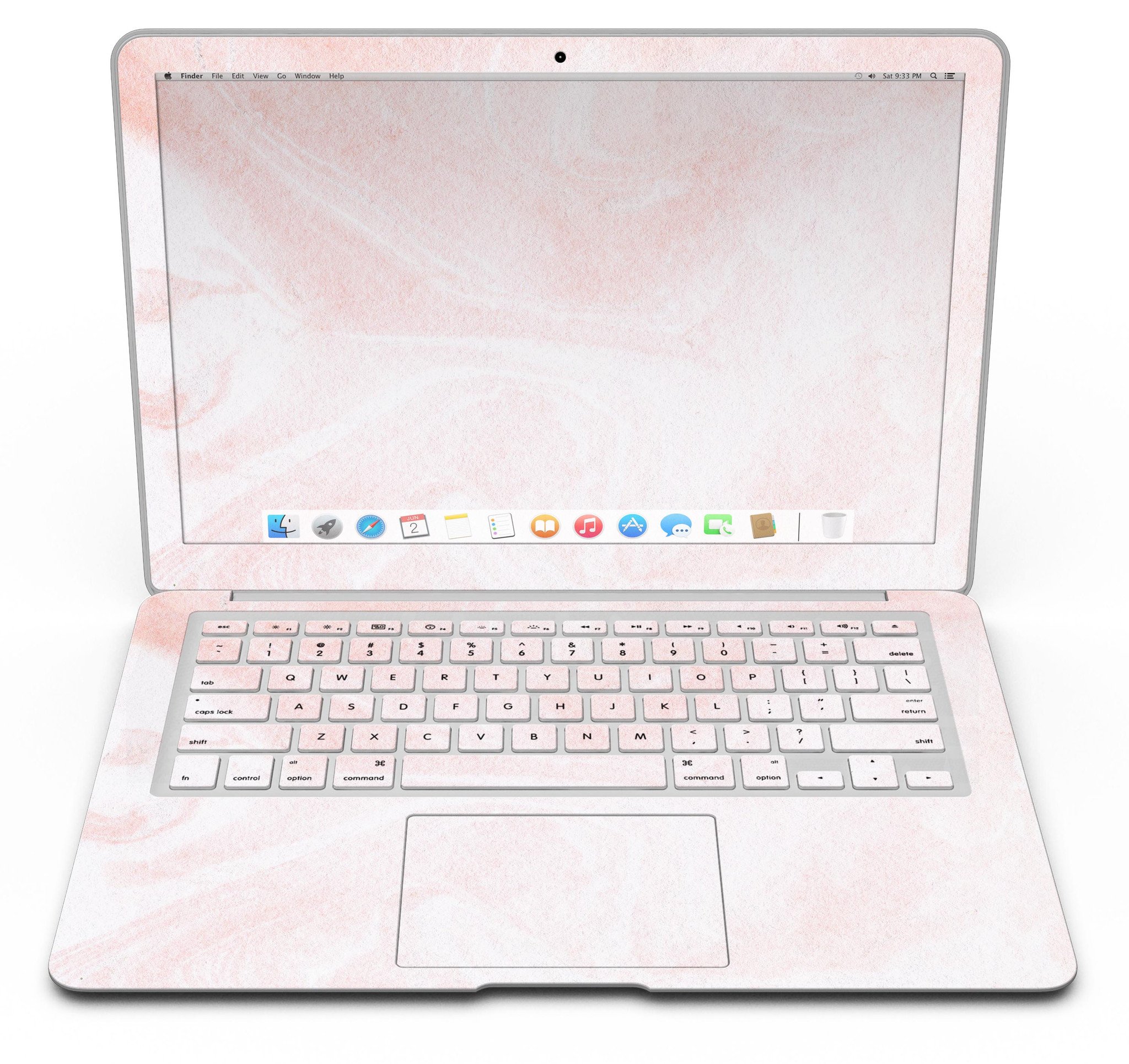 Coral 39 Textured Marble Skin Kit for MacBook Air, showcasing a stylish marble design with a premium vinyl finish.