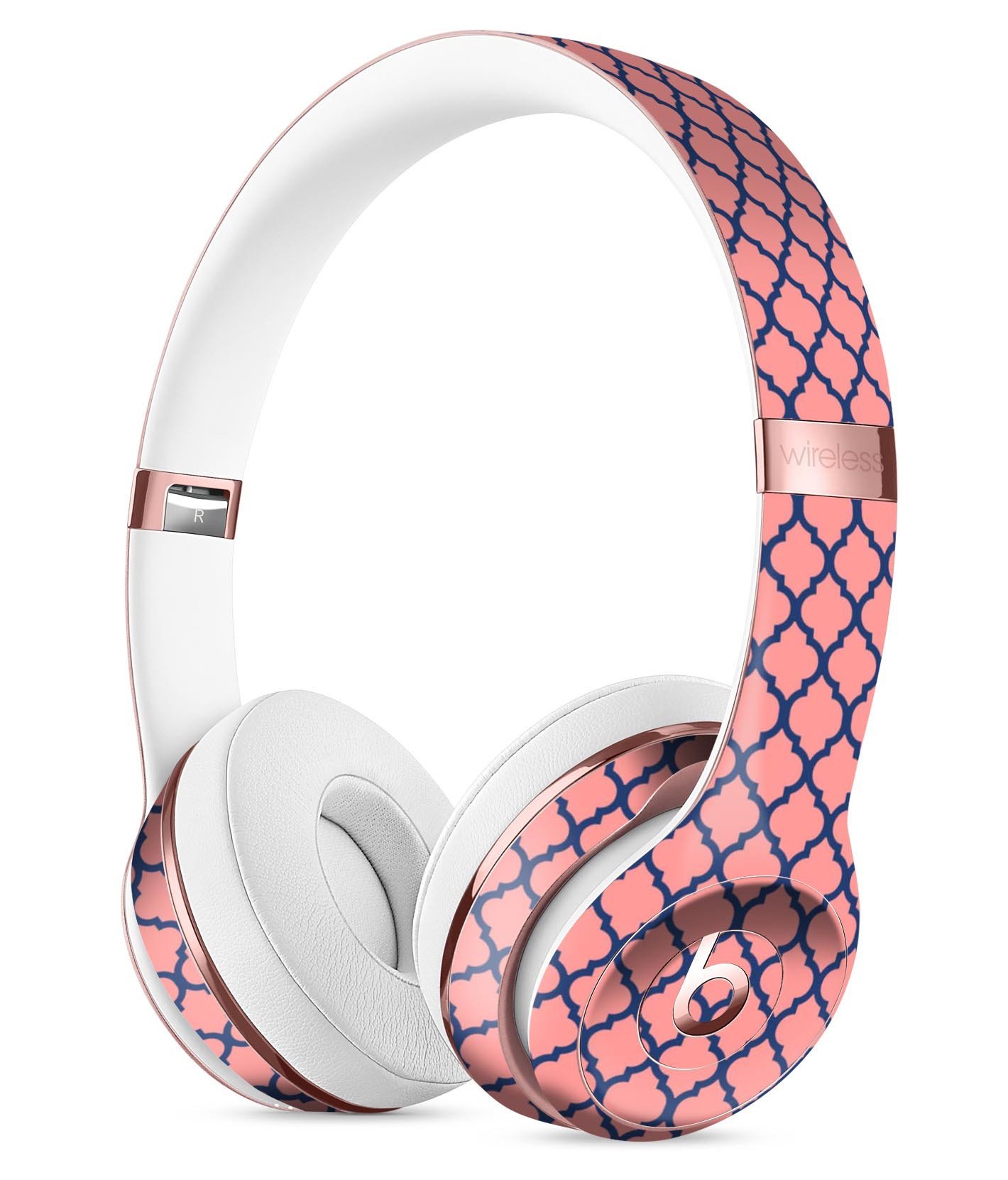 Coral and Moroccan Pattern Full-Body Skin Kit for Beats by Dre Solo 3 Wireless Headphones, showcasing vibrant colors and intricate design.