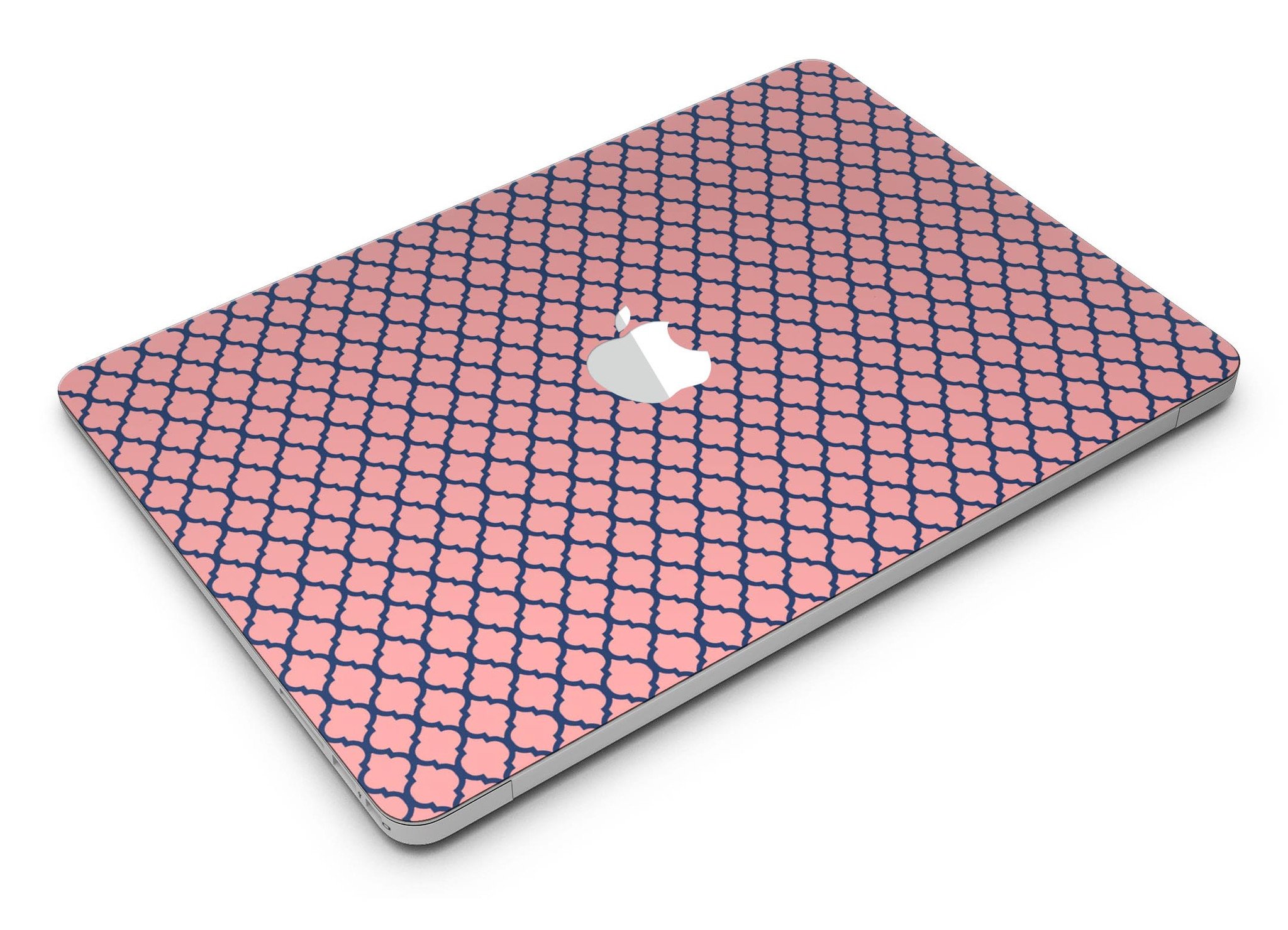 Coral and Moroccan patterned skin kit for MacBook Air, showcasing vibrant colors and intricate designs.