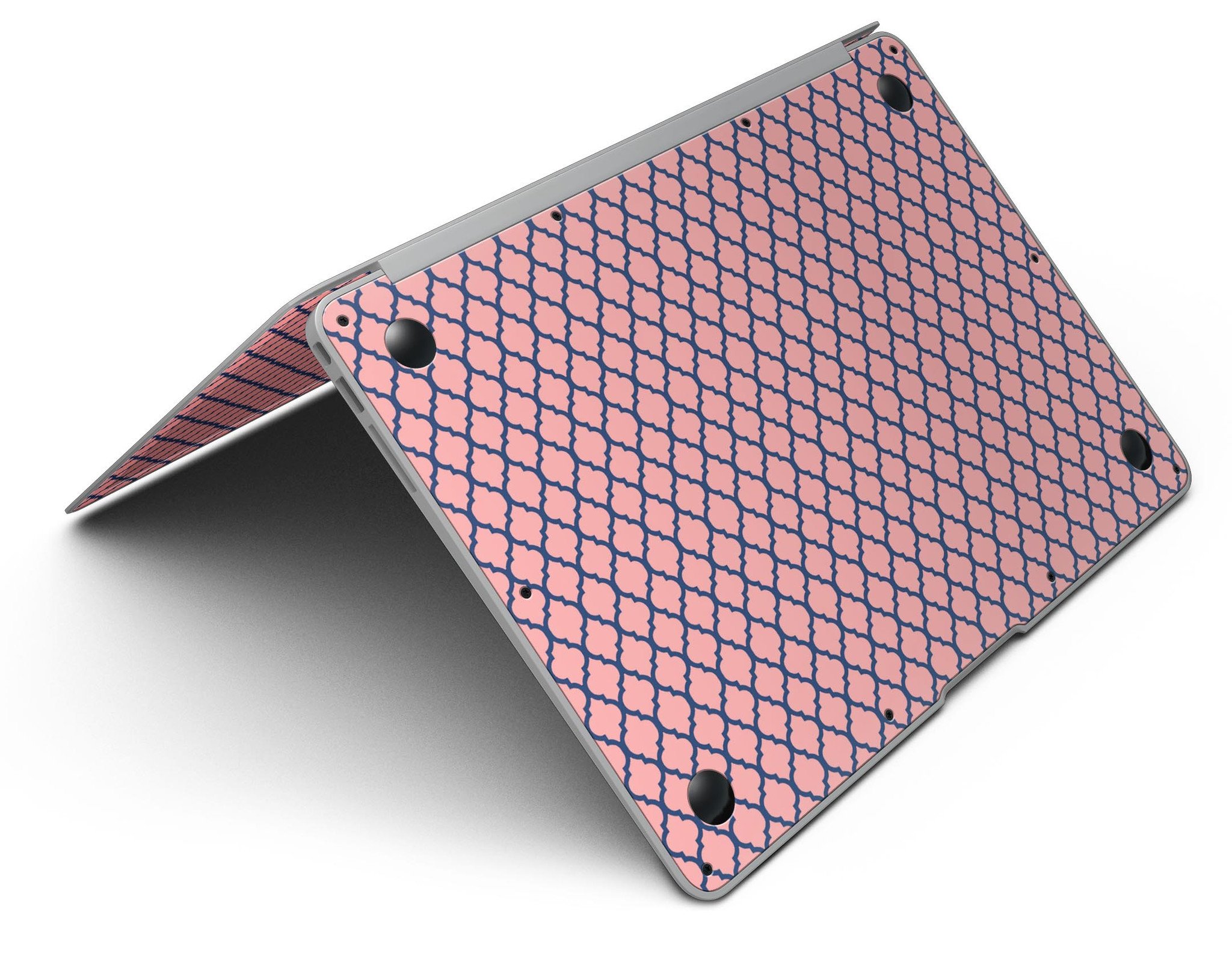 Coral and Moroccan patterned skin kit for MacBook Air, showcasing vibrant colors and intricate designs.