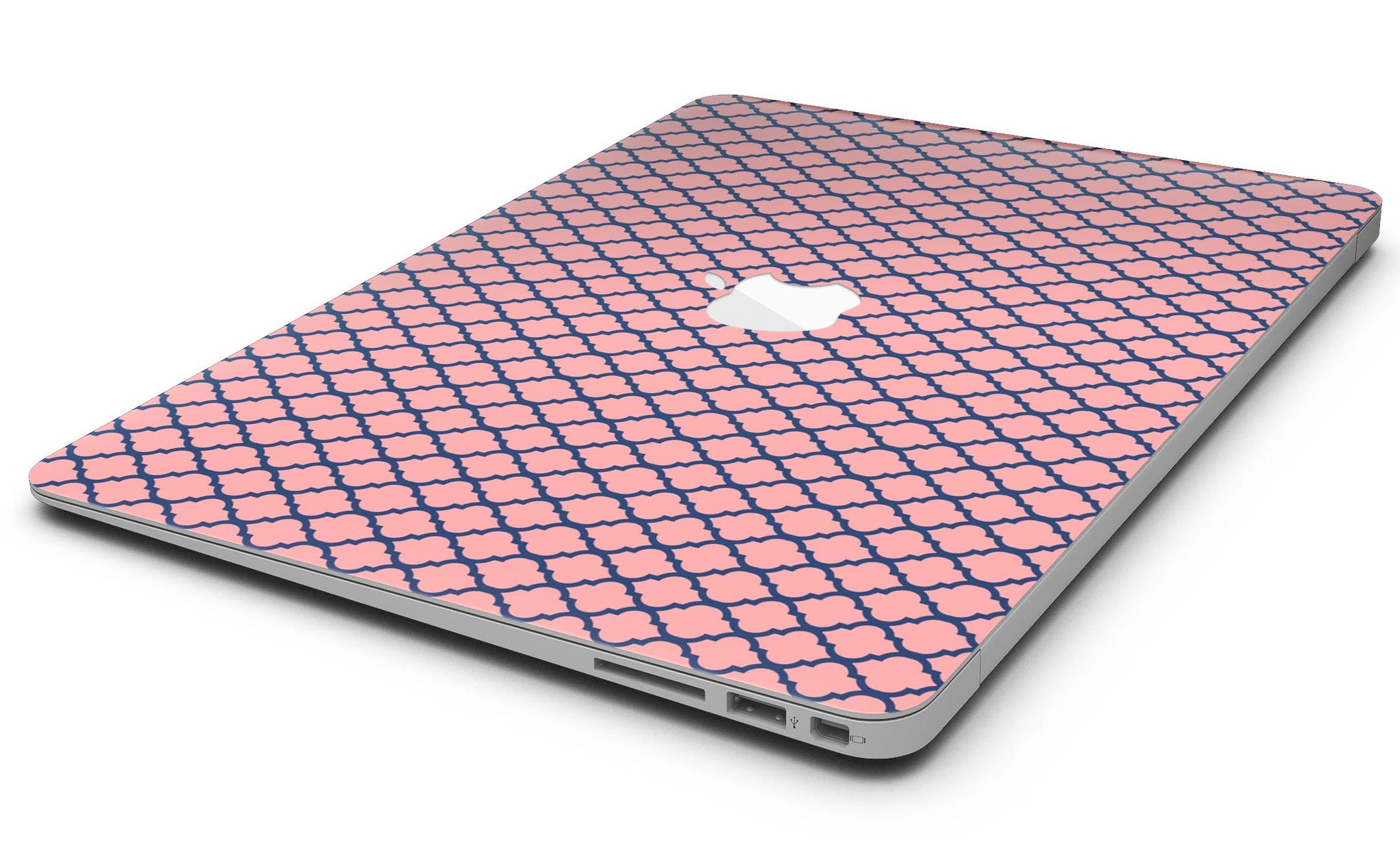 Coral and Moroccan patterned skin kit for MacBook Air, showcasing vibrant colors and intricate designs.