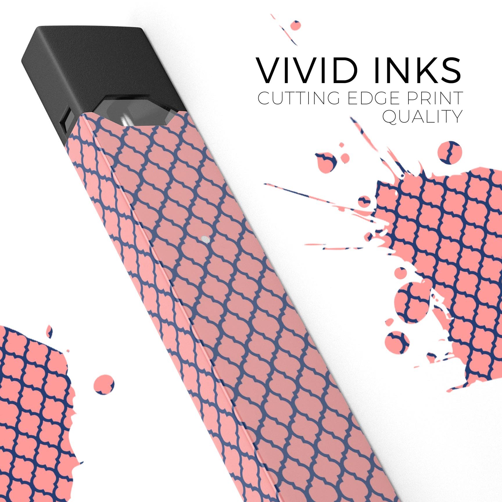 Coral and Moroccan Pattern skin-wrap for JUUL device, showcasing vibrant colors and intricate design.