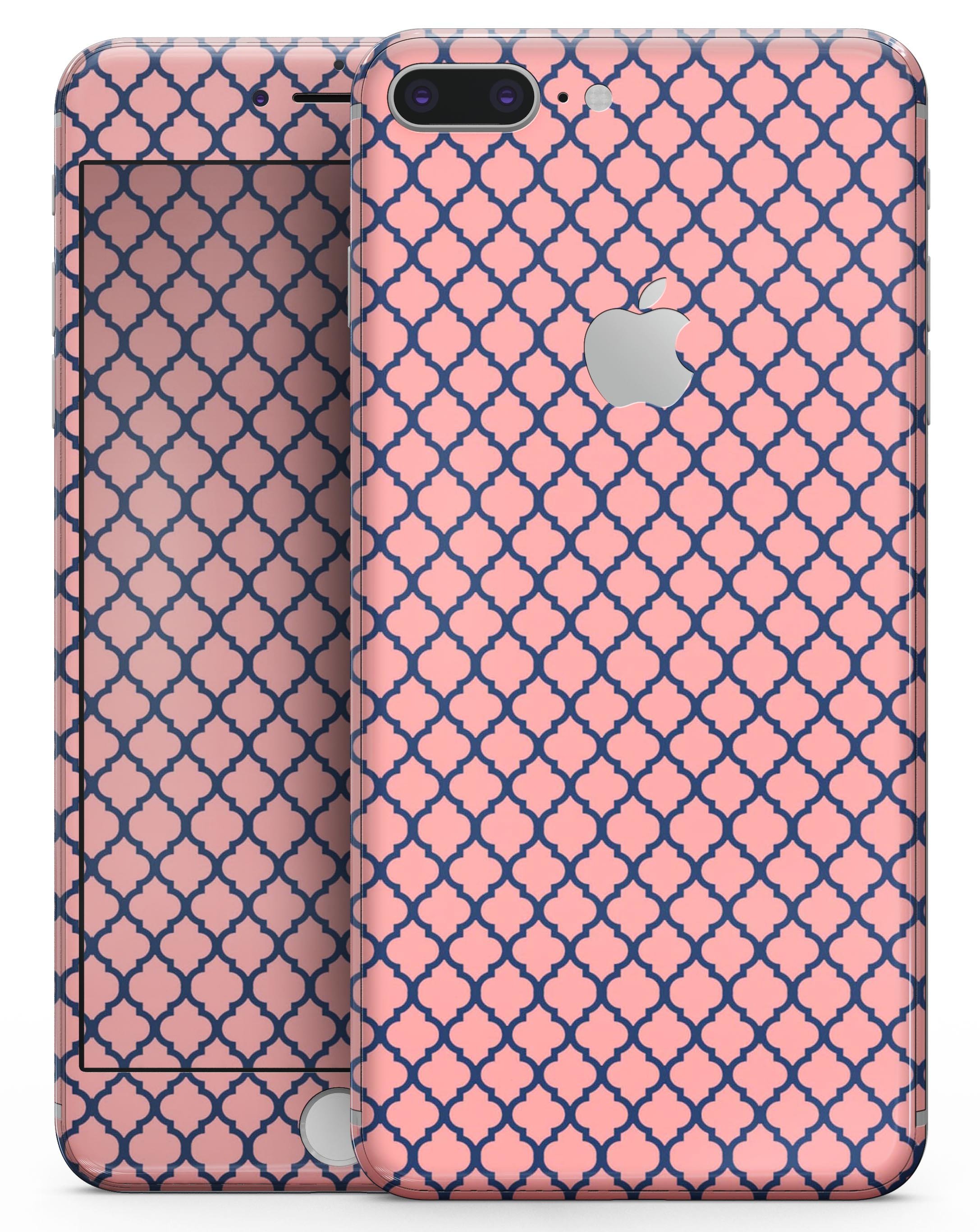 Coral and Moroccan Pattern Skin-Kit for iPhone 8 and 8 Plus, showcasing vibrant colors and intricate design.