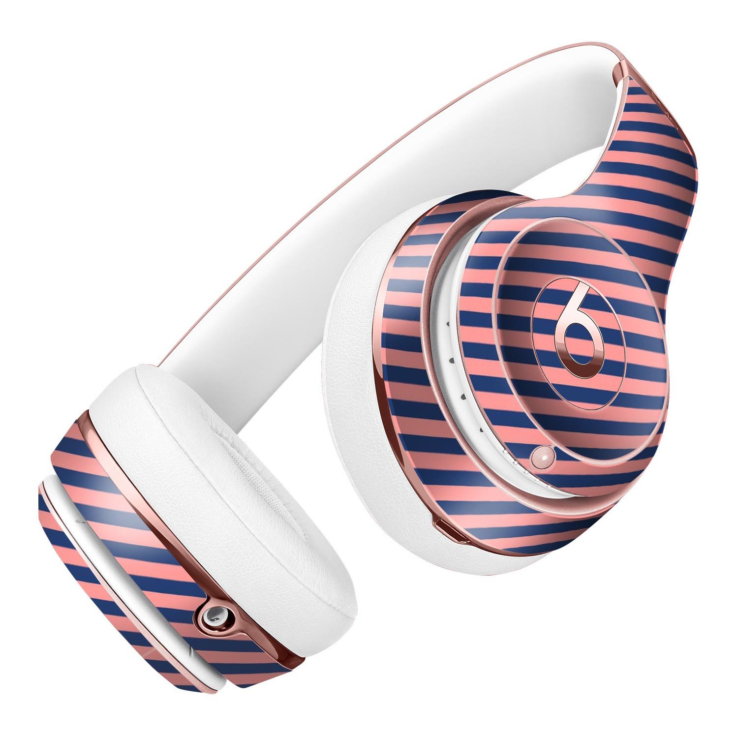 Coral and navy blue diagonal stripes skin kit for Beats by Dre Solo 3 Wireless Headphones, showcasing a stylish design and premium vinyl material.