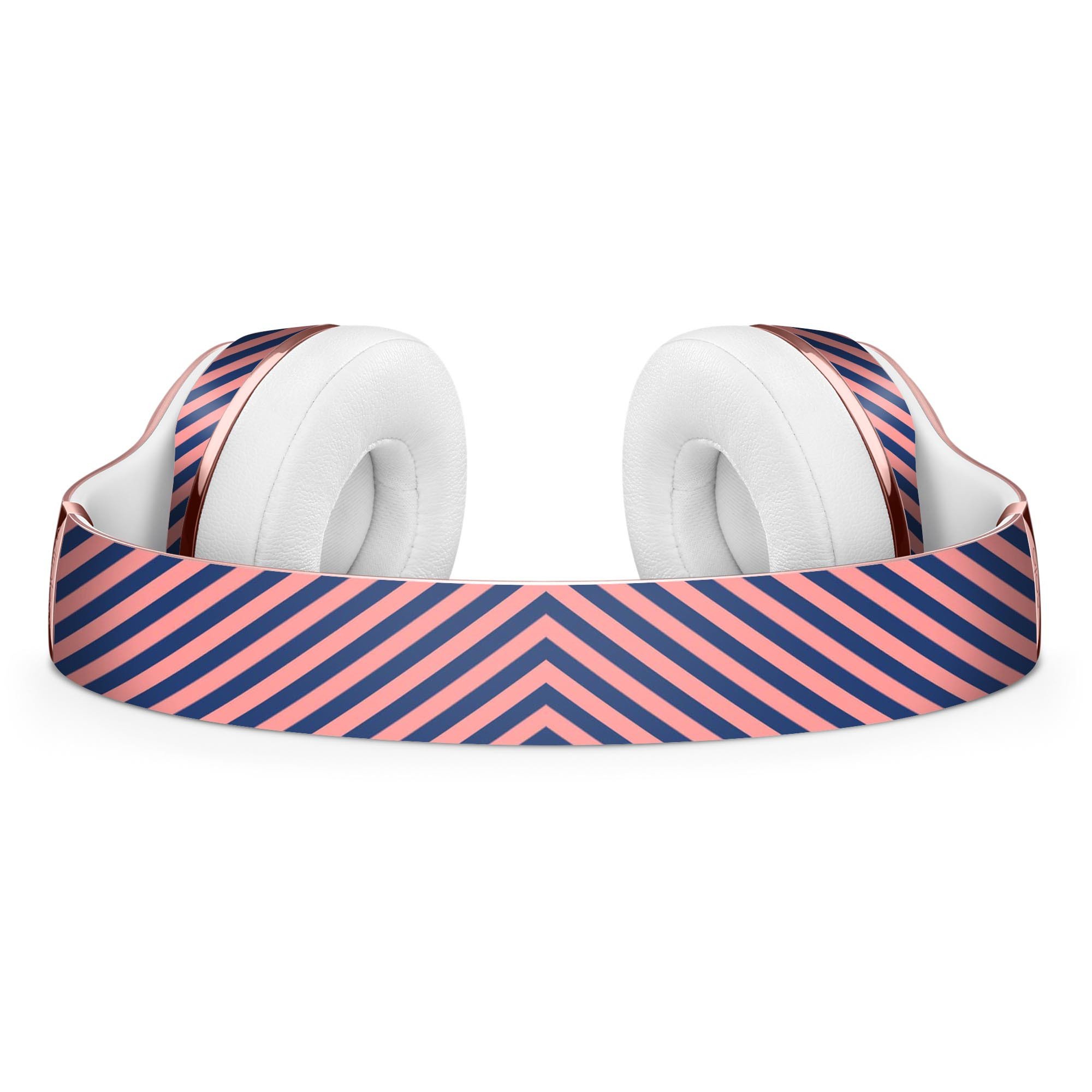 Coral and navy blue diagonal stripes skin kit for Beats by Dre Solo 3 Wireless Headphones, showcasing a stylish design and premium vinyl material.