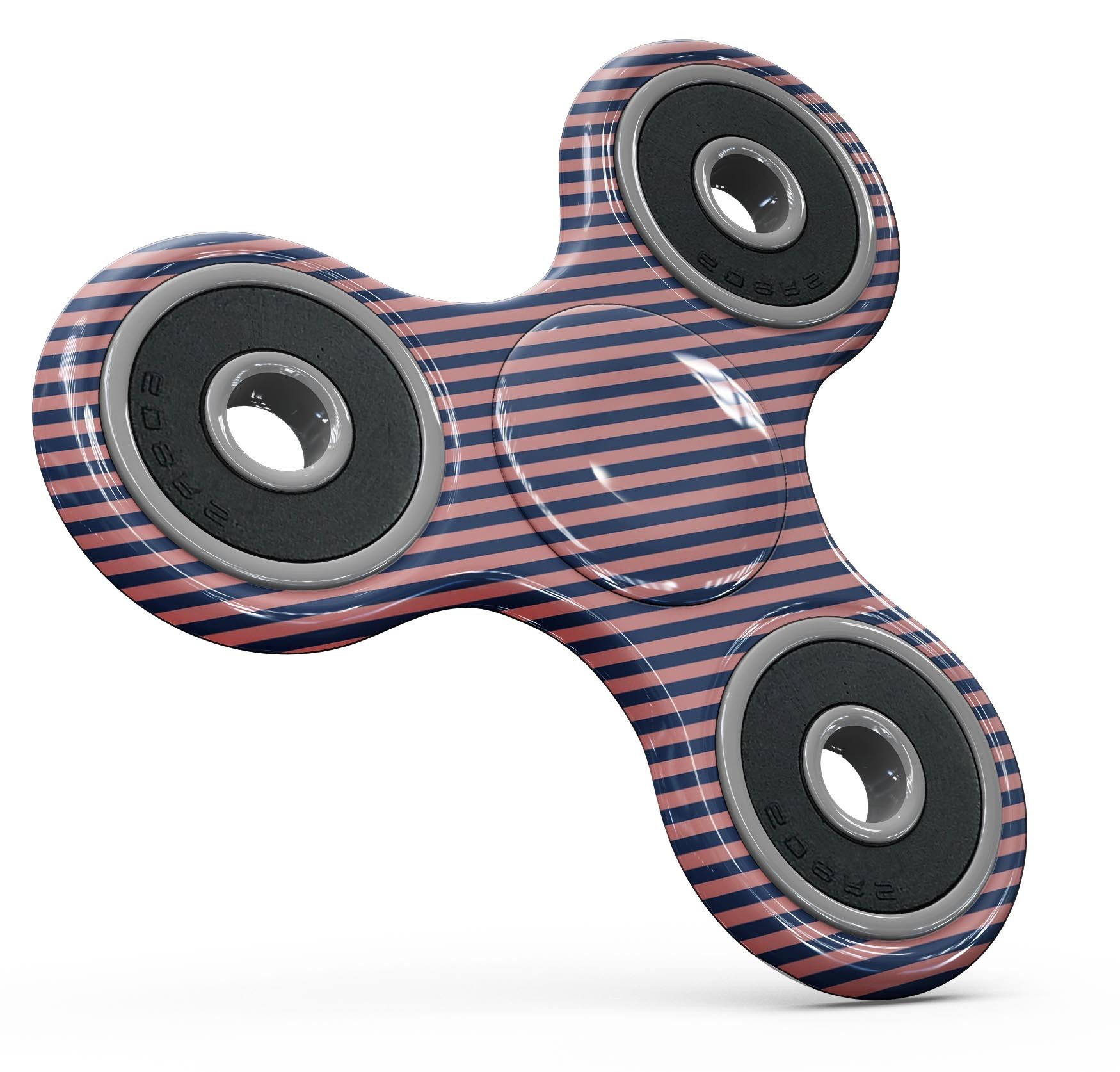 Coral and navy blue diagonal stripes skin kit for fidget spinner, showcasing vibrant colors and a sleek design.