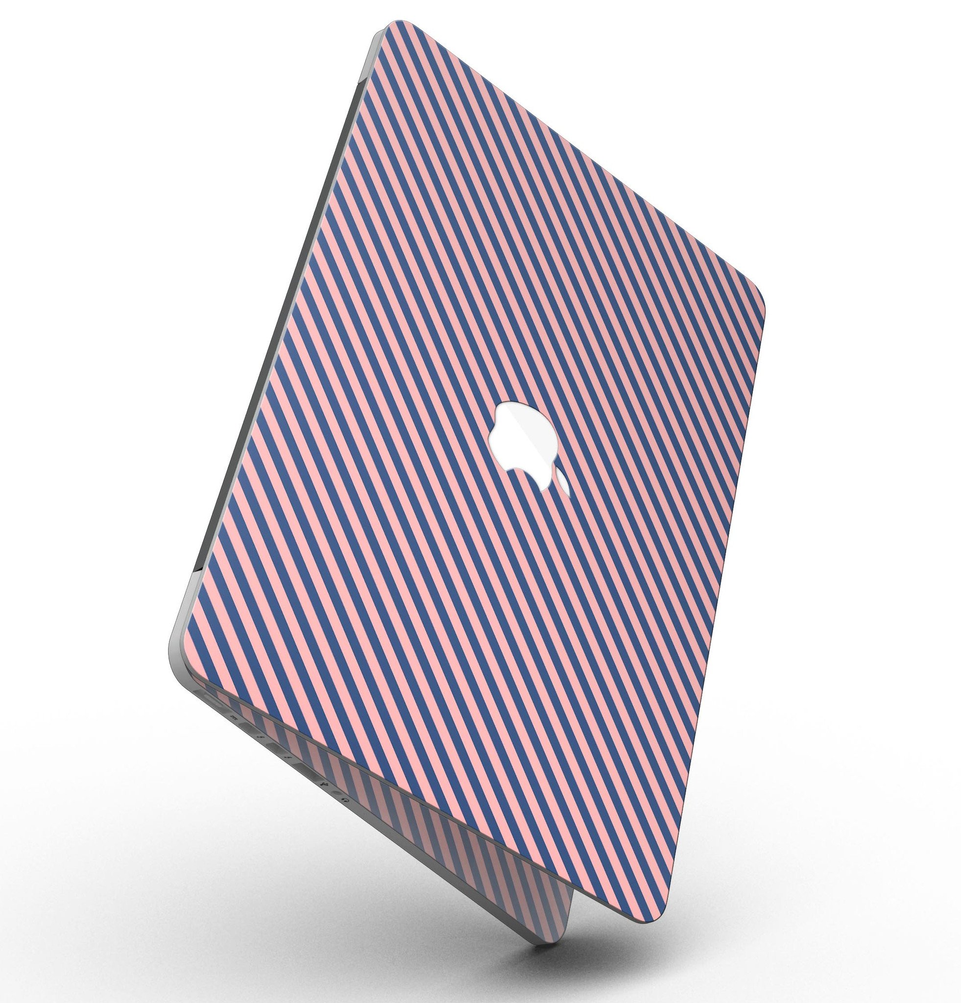 Coral and navy blue diagonal stripes skin for MacBook Pro with Retina Display, showcasing vibrant colors and sleek design.