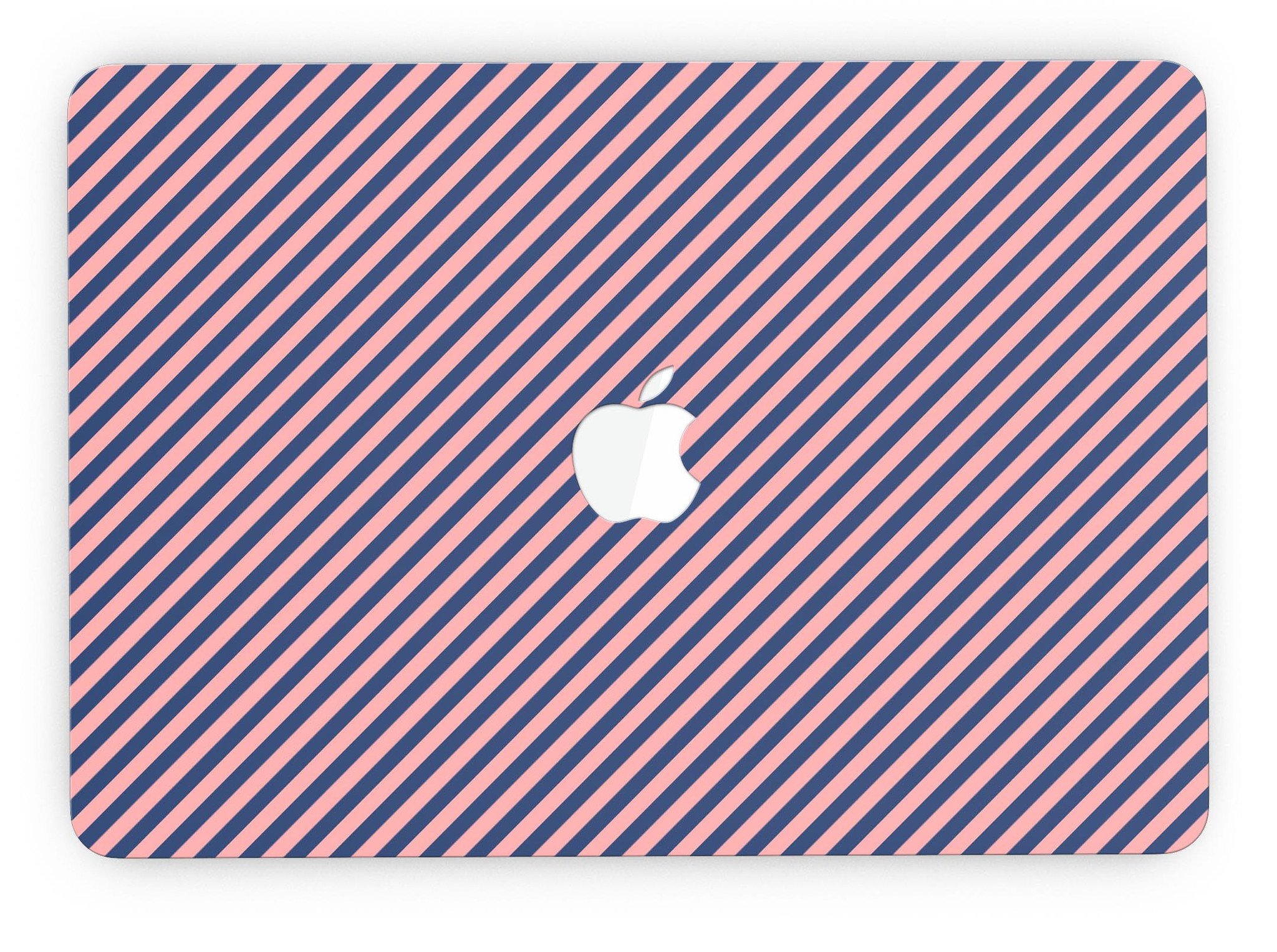 Coral and navy blue diagonal stripes skin for MacBook Pro with Retina Display, showcasing vibrant colors and sleek design.