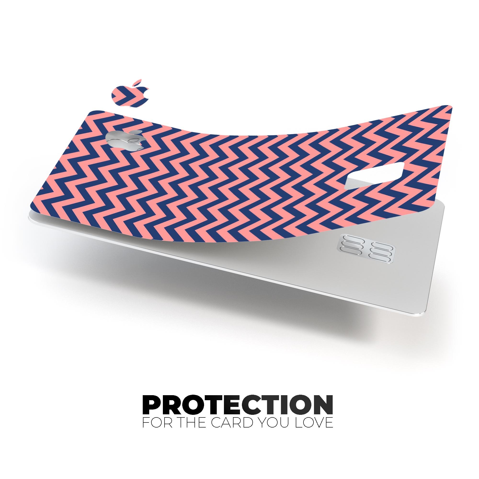 Coral and Navy Chevron Pattern skin for Apple Card, showcasing a stylish design with premium vinyl material.