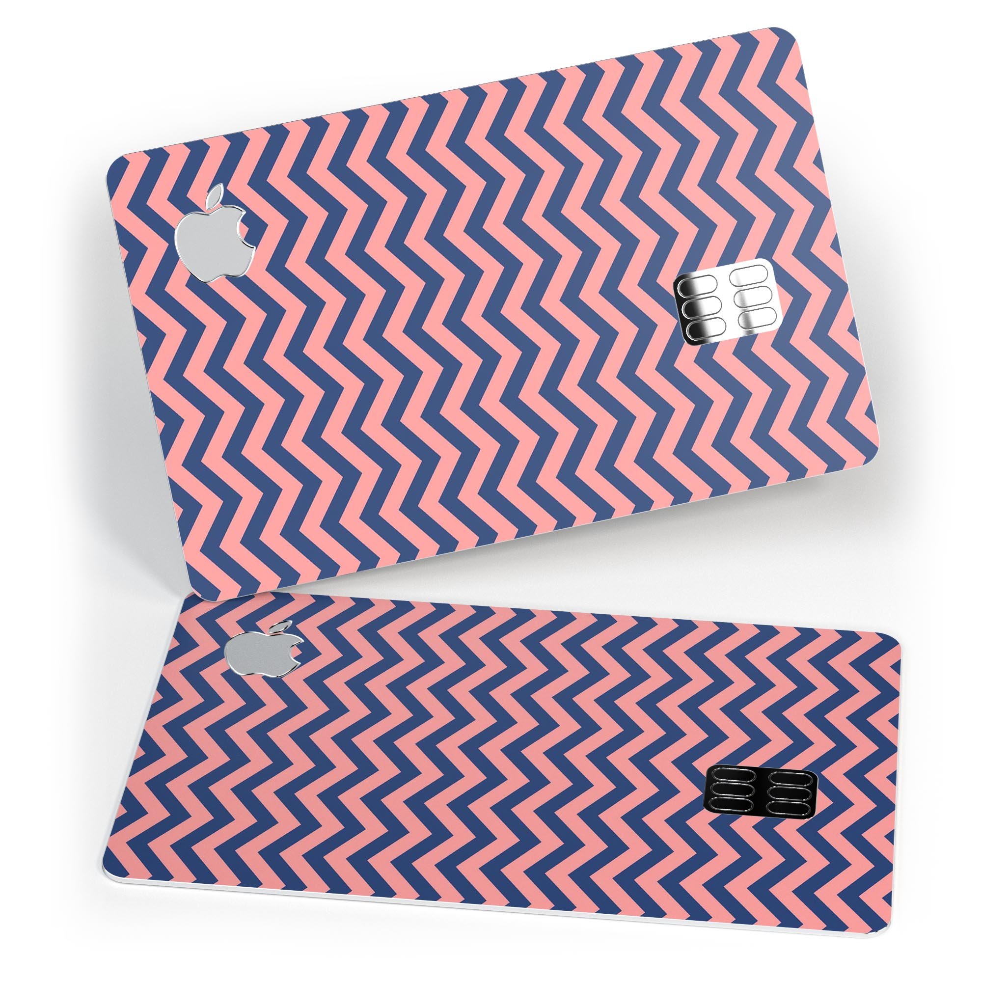 Coral and Navy Chevron Pattern skin for Apple Card, showcasing a stylish design with premium vinyl material.