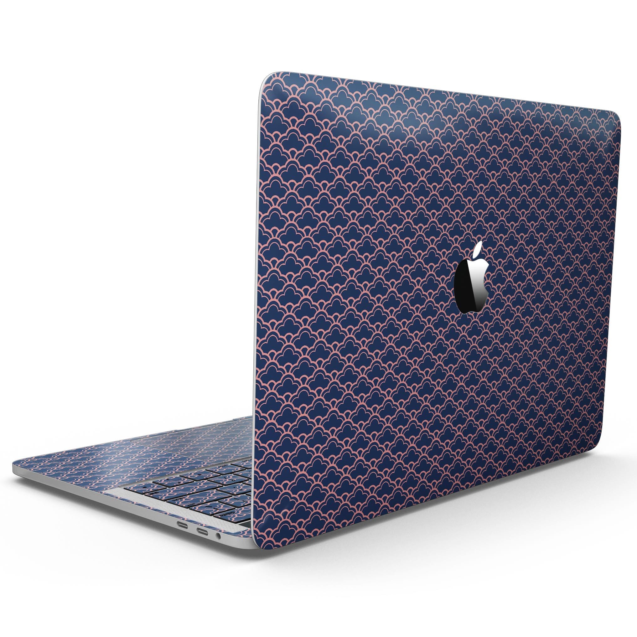 Coral and Navy Micro Cloud Pattern skin for 13" MacBook Pro without Touch Bar, showcasing vibrant colors and sleek design.