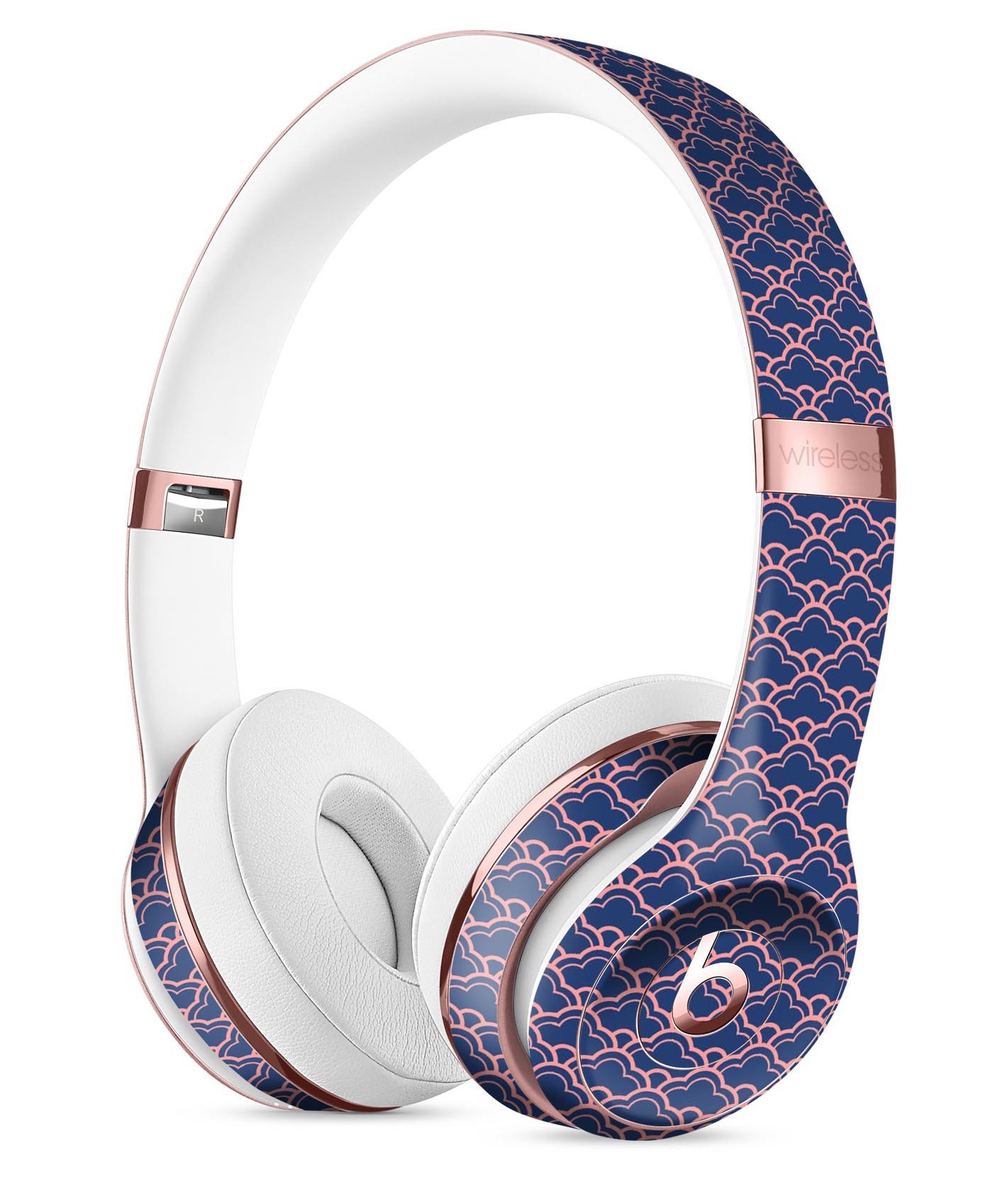 Coral and Navy Micro Cloud Pattern Skin Kit for Beats by Dre Solo 3 Wireless Headphones, showcasing vibrant colors and premium vinyl material.