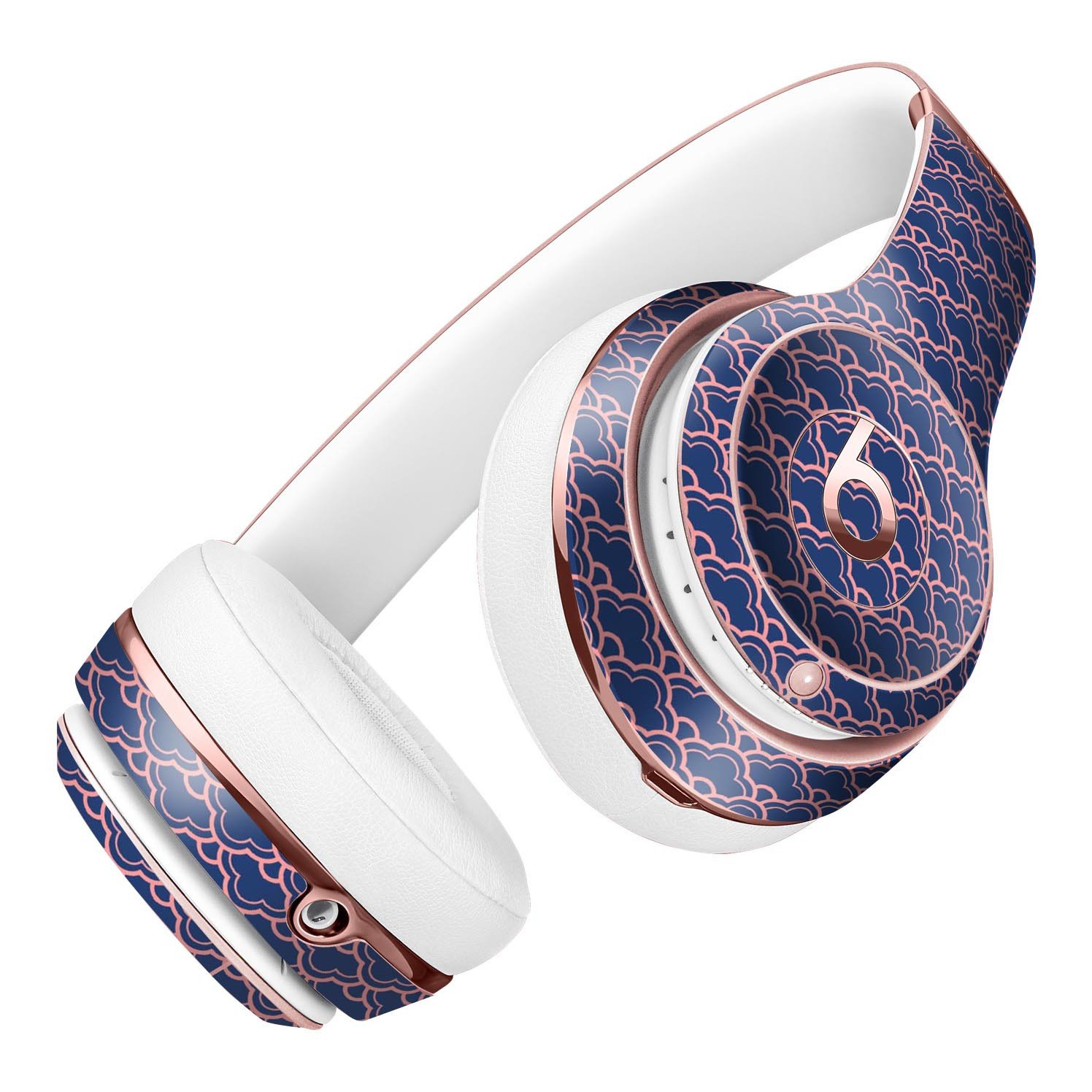 Coral and Navy Micro Cloud Pattern Skin Kit for Beats by Dre Solo 3 Wireless Headphones, showcasing vibrant colors and premium vinyl material.