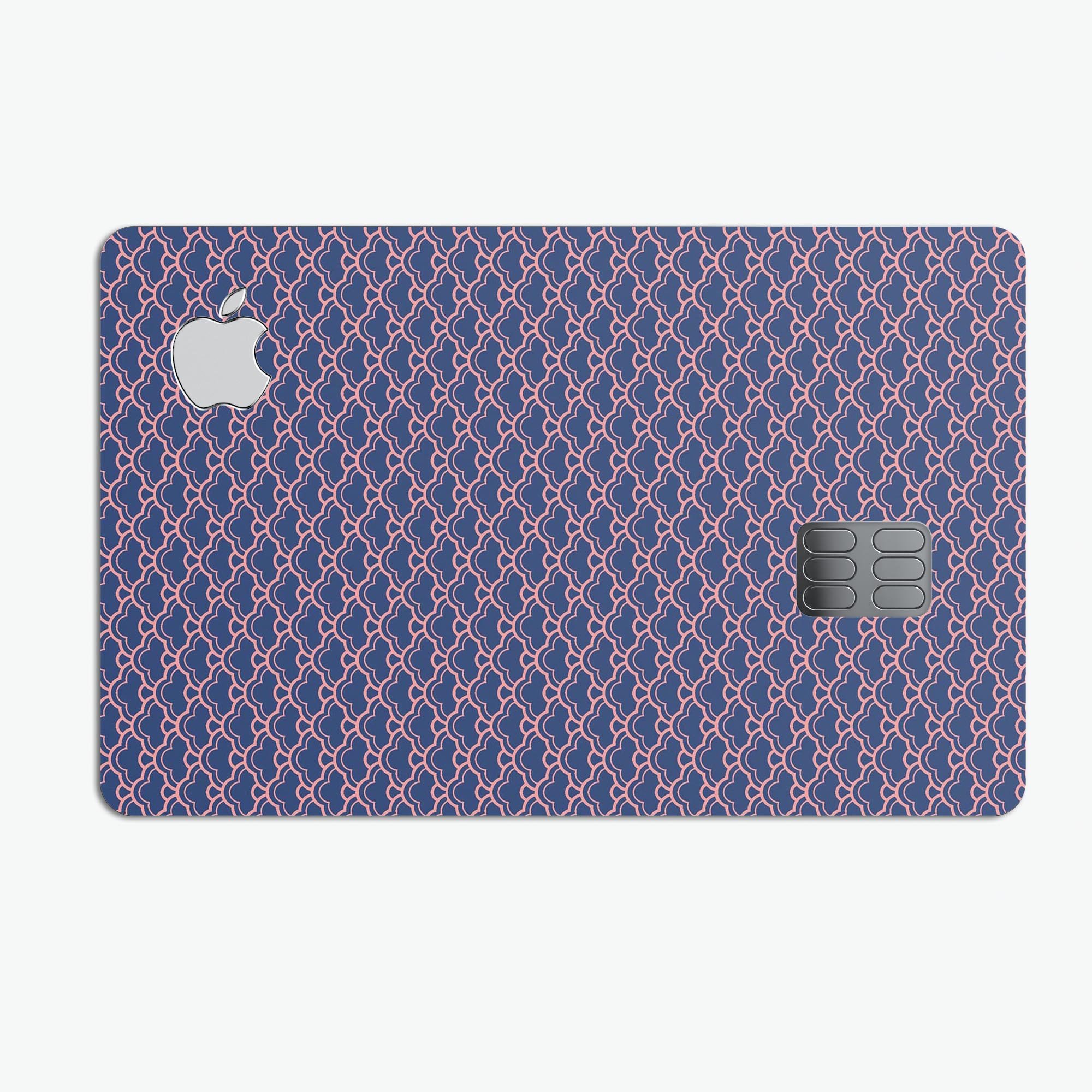 Coral and Navy Micro Cloud Pattern skin for Apple Card, showcasing its vibrant design and premium quality.