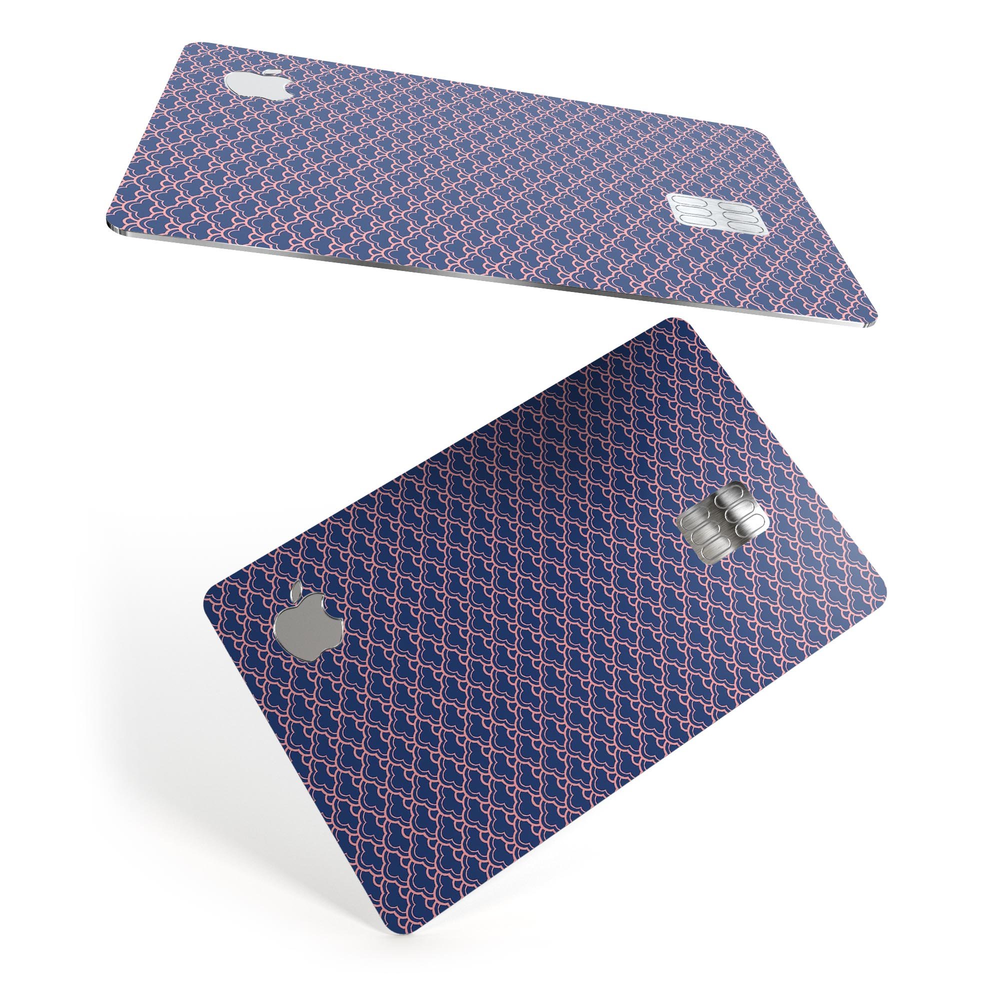 Coral and Navy Micro Cloud Pattern skin for Apple Card, showcasing its vibrant design and premium quality.