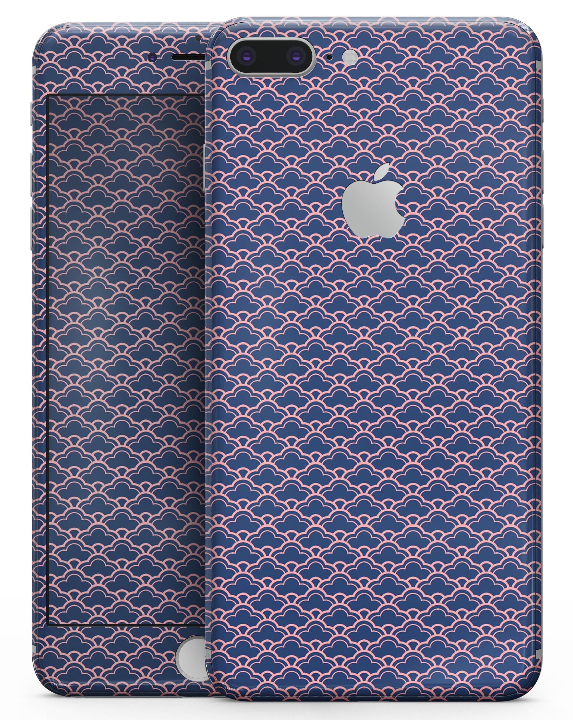 Coral and Navy Micro Cloud Pattern skin for iPhone 8 and 8 Plus, showcasing vibrant colors and a sleek design.