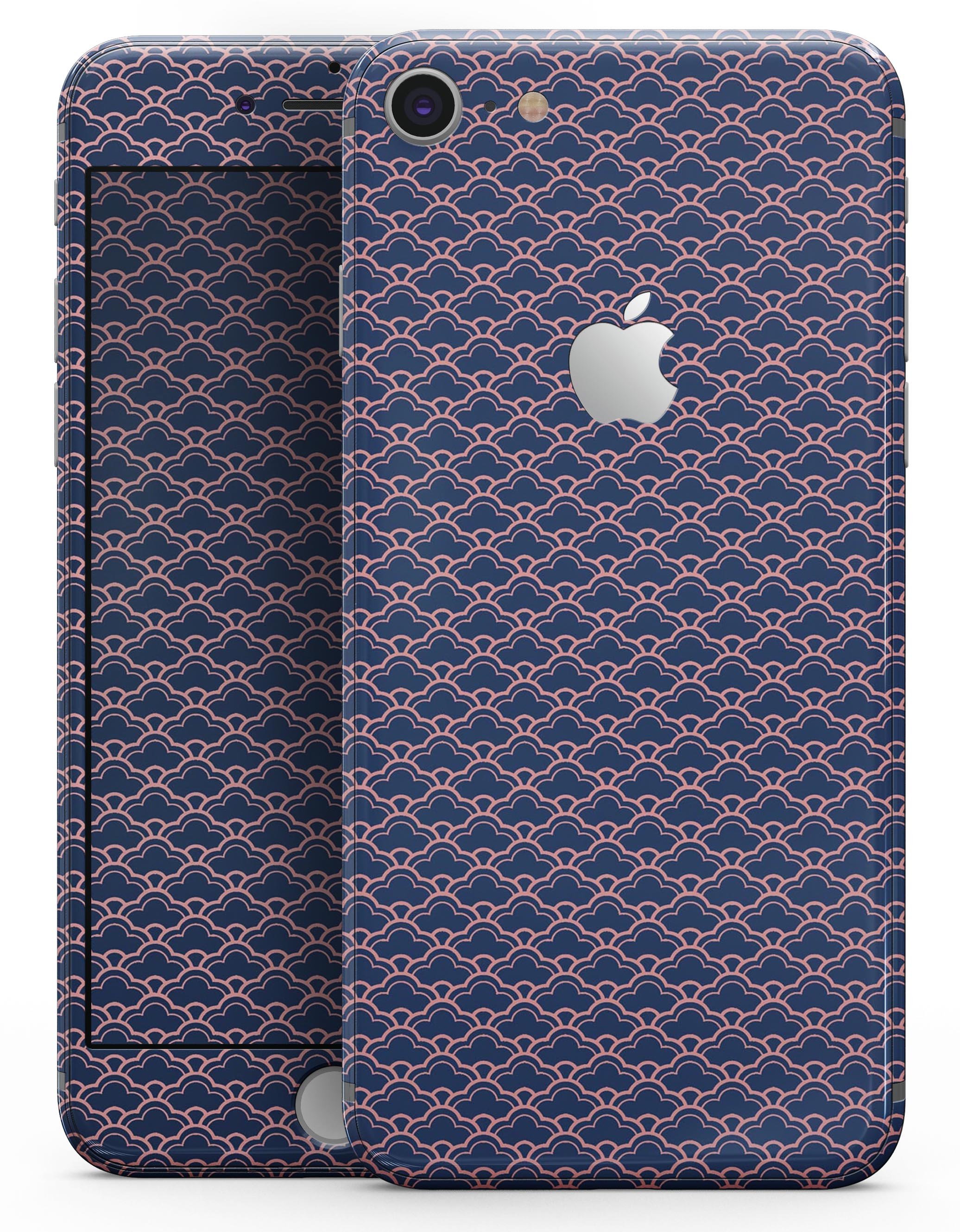 Coral and Navy Micro Cloud Pattern skin for iPhone 8 and 8 Plus, showcasing vibrant colors and a sleek design.