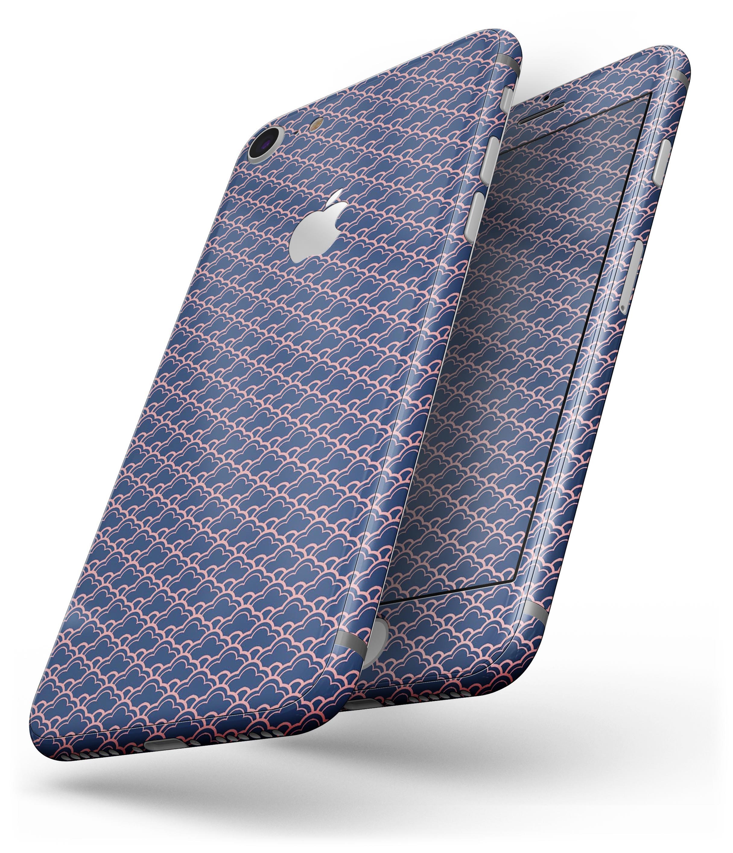 Coral and Navy Micro Cloud Pattern skin for iPhone 8 and 8 Plus, showcasing vibrant colors and a sleek design.