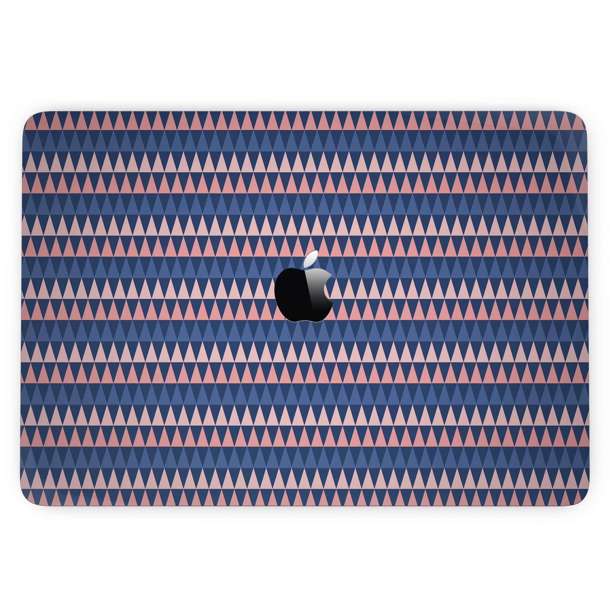 Coral and Navy Micro Triangles skin for 13" MacBook Pro without Touch Bar, showcasing vibrant geometric design.