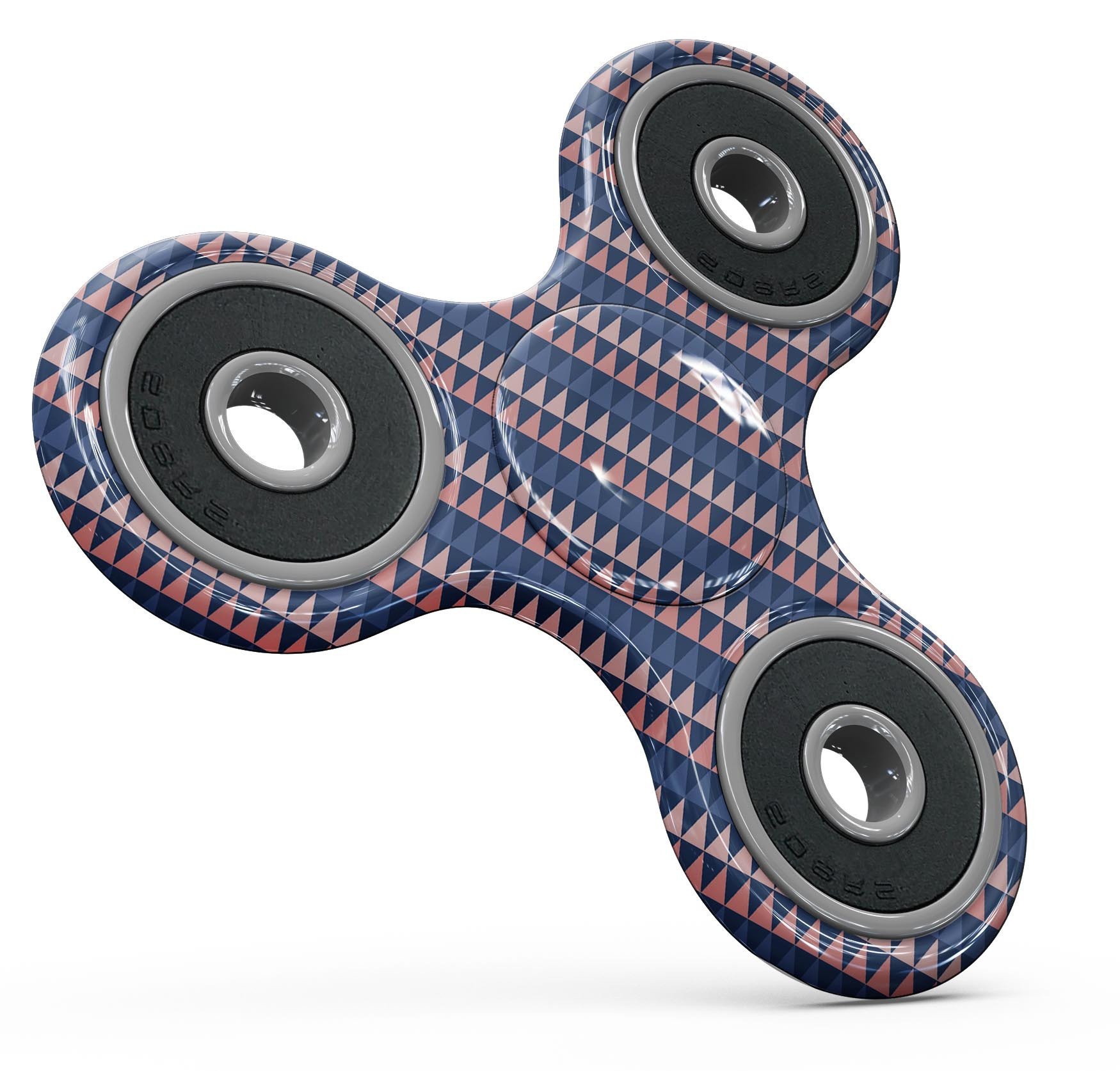 Coral and navy micro triangles fidget spinner skin kit showcasing vibrant colors and unique design.