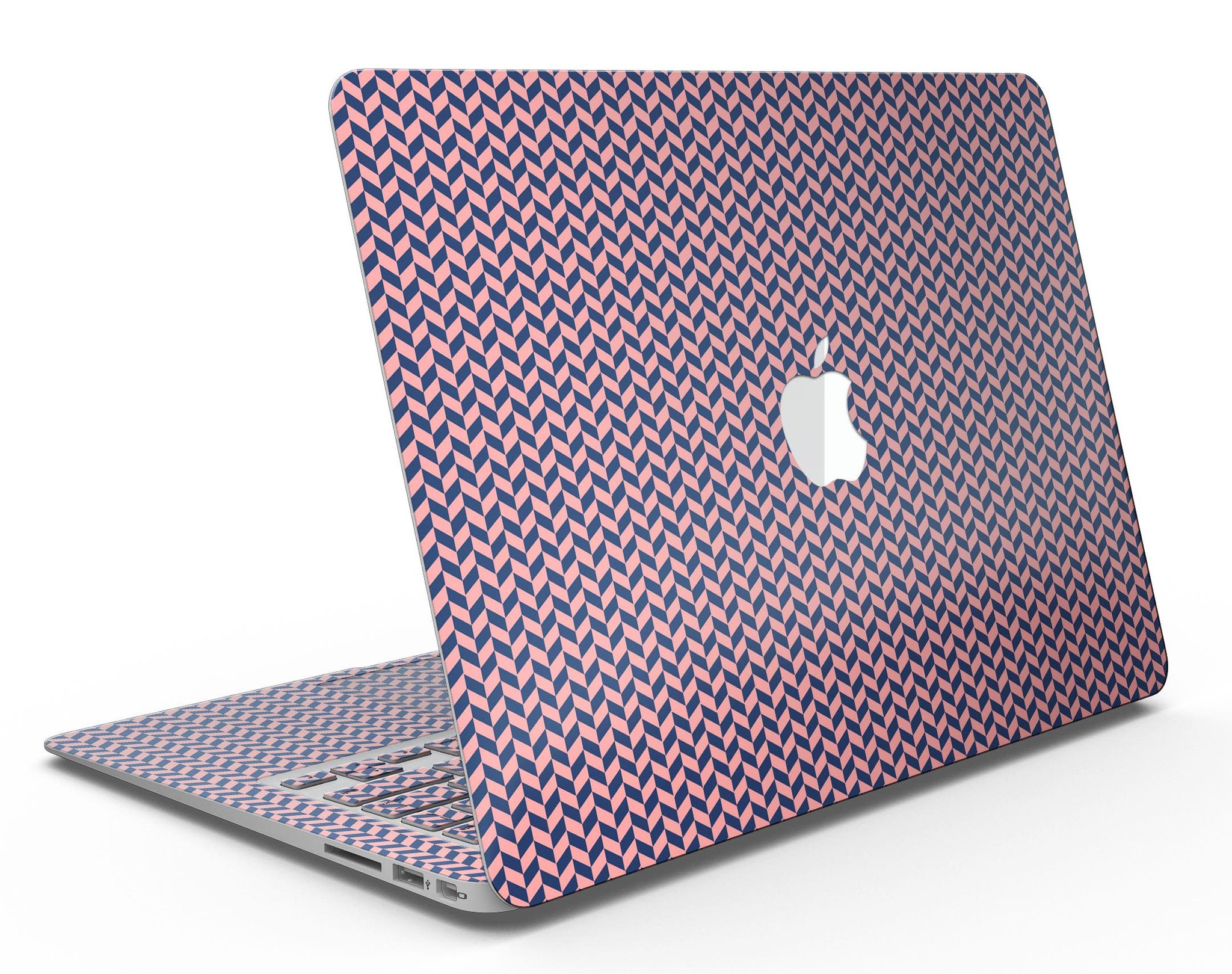 Coral and navy micro woven pattern skin kit for MacBook Air, showcasing vibrant colors and a sleek design.