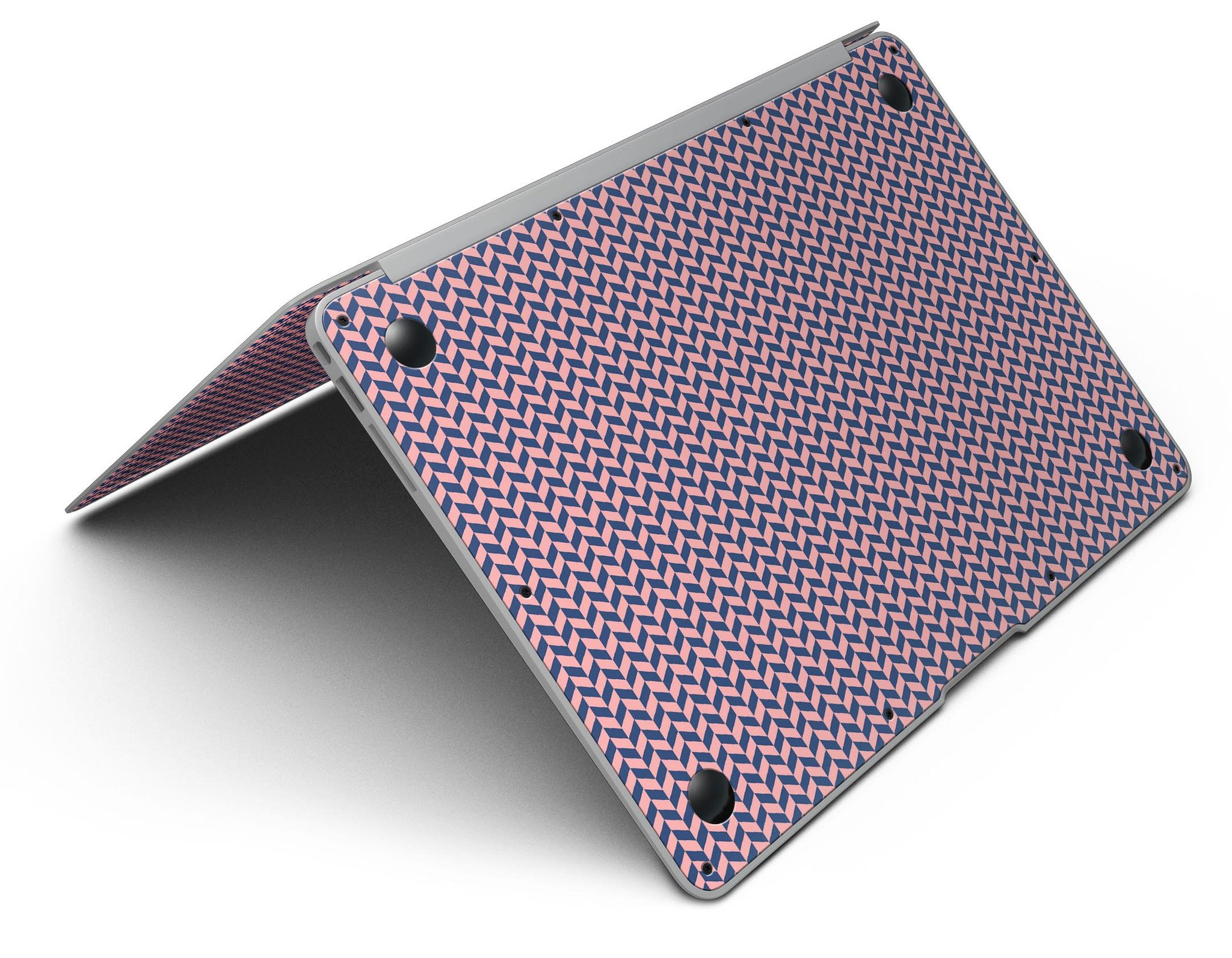 Coral and navy micro woven pattern skin kit for MacBook Air, showcasing vibrant colors and a sleek design.