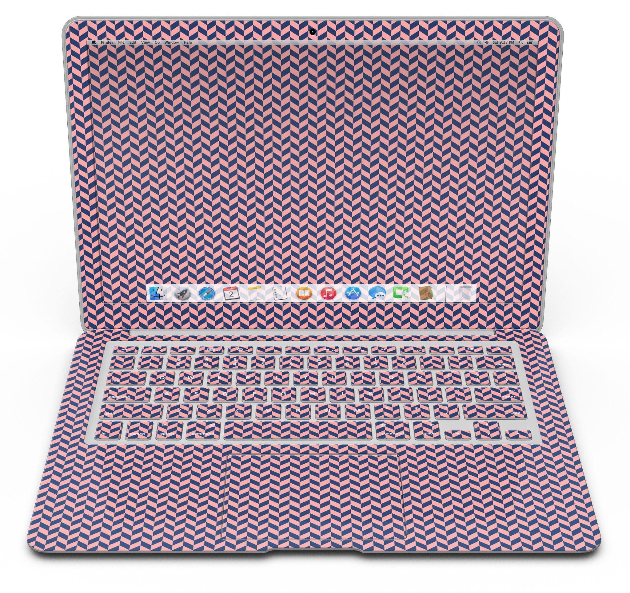 Coral and navy micro woven pattern skin kit for MacBook Air, showcasing vibrant colors and a sleek design.